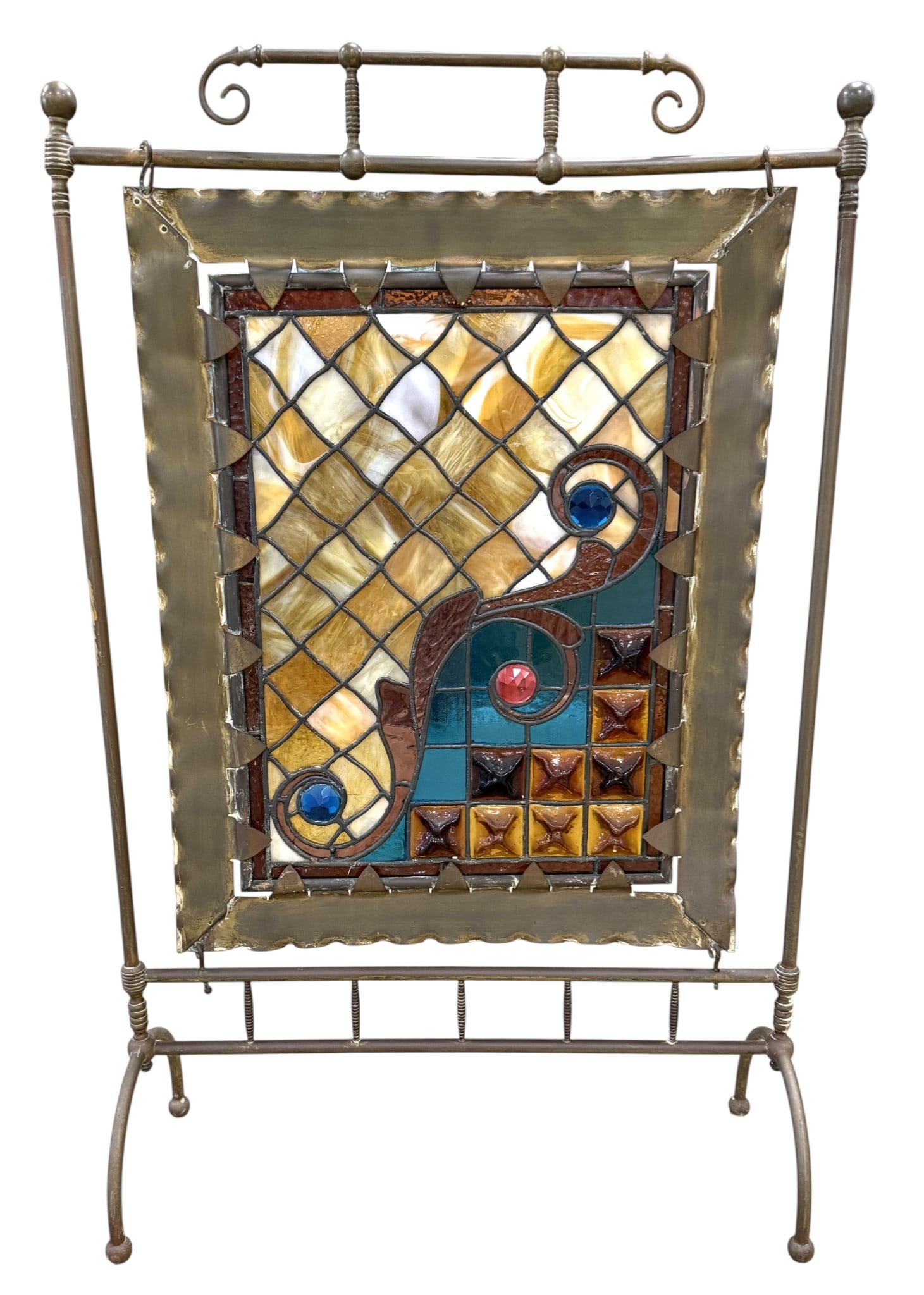 Arts & Crafts Stained Glass Fireplace Screen (1 of 12)