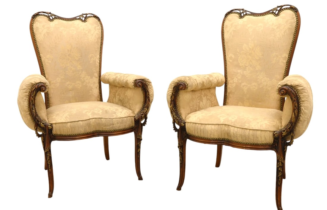 Carved Mahogany Fireside Chairs - Pair (1 of 9)