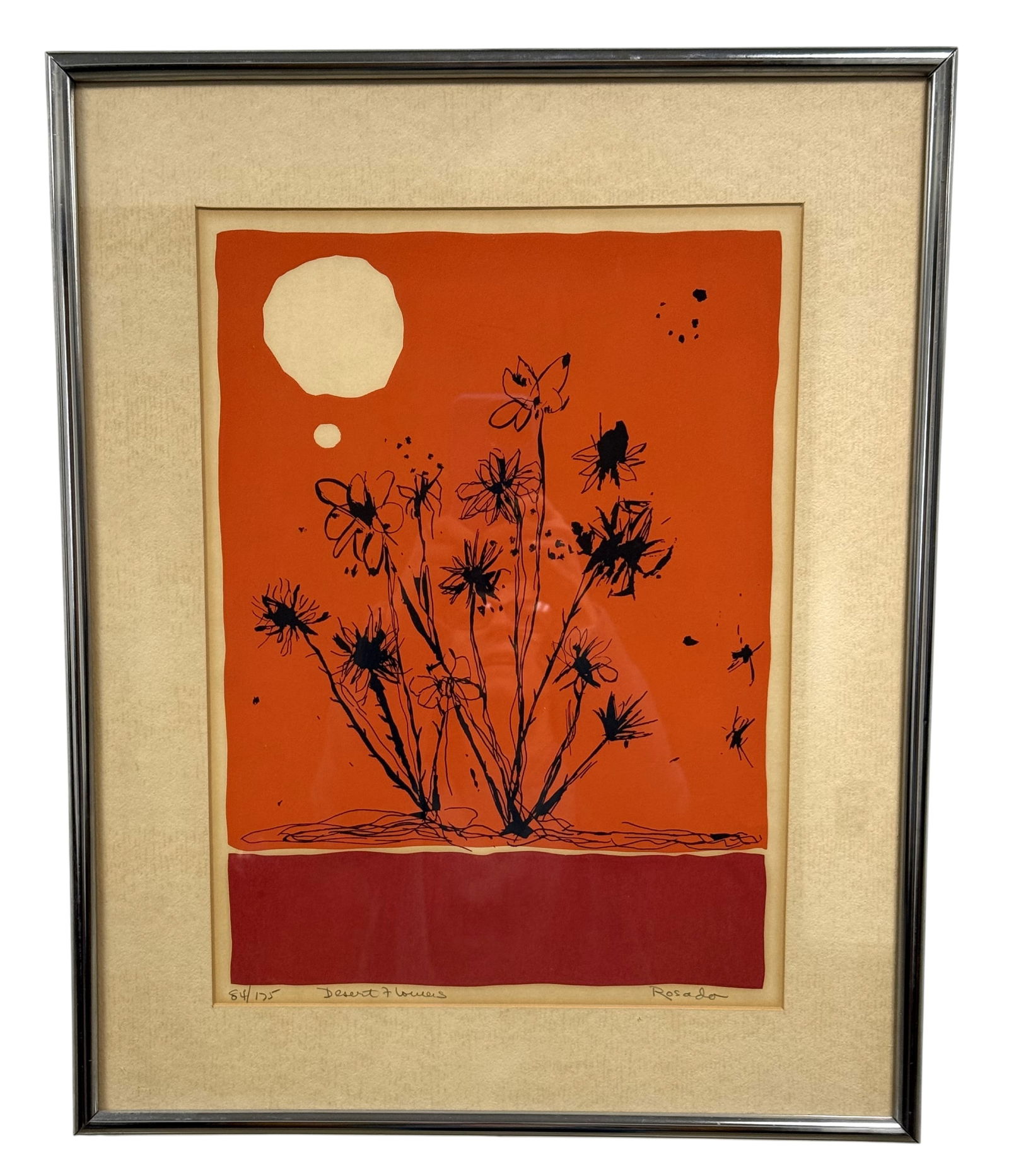 Signed Victor Rosado "Desert Flower" Screen Print: A signed Victor Rosado screen print titled "Desert Flower" Dimensions: H:20.75" W:16.5" D:1.25"