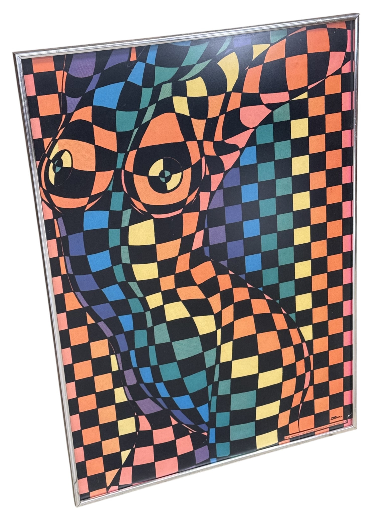 Joel Stein Black Light Poster: A vintage Joel Stein nude woman black light poster in primary colored cubes Dimensions: H:28.5" W:20" D:1"