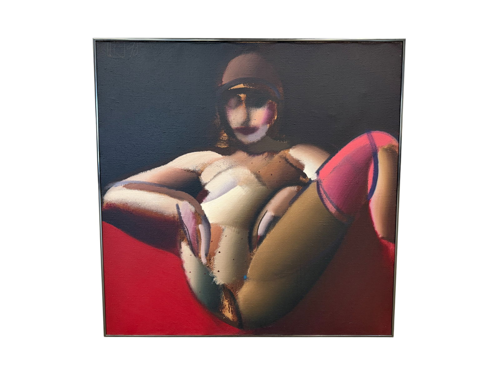 Signed Ivan Kustura Nude Figure Oil on Canvas: A signed Ivan Kustura nude female abstract oil on canvas painting Dimensions: H:35.25" W:35.25" D:1.5"