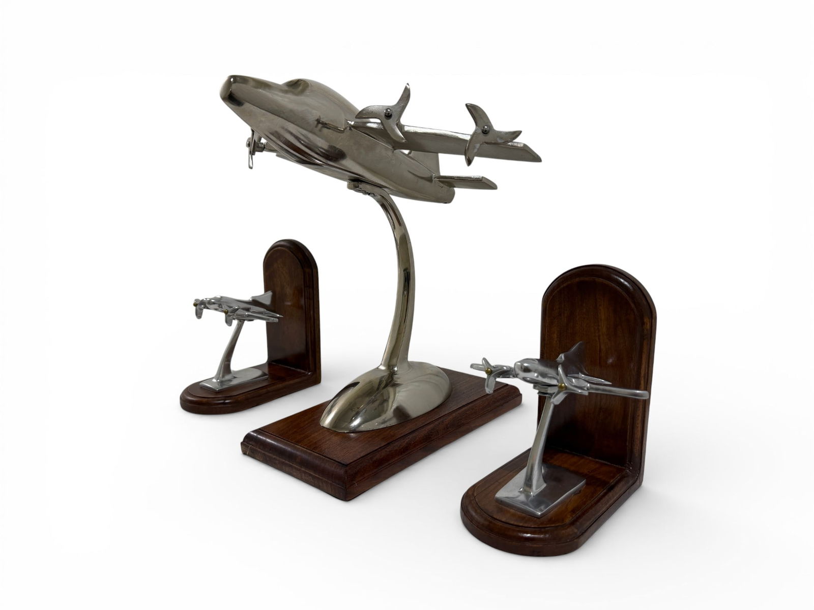 Art Deco Chrome Airplane Sculpture & Bookends (1 of 15)