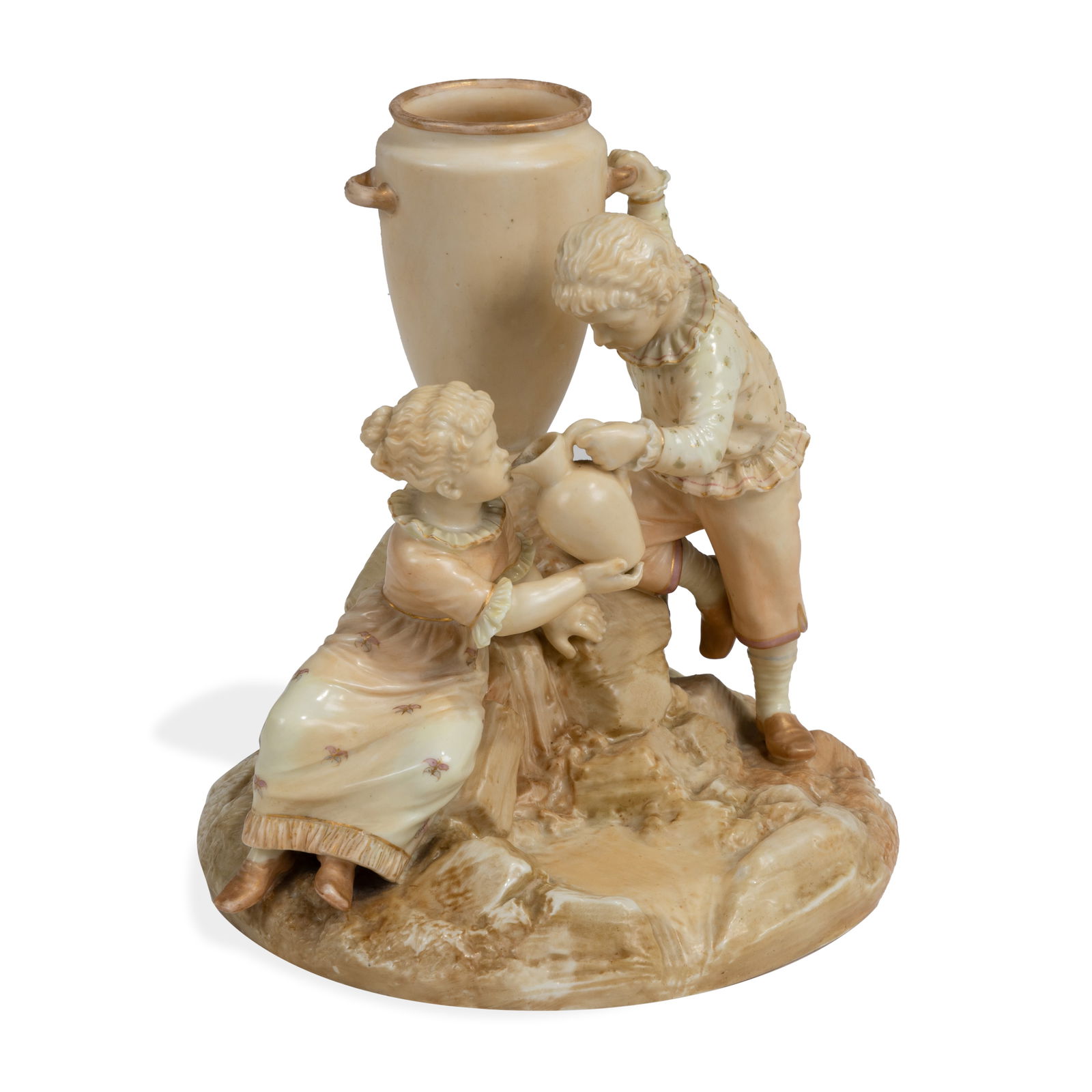 Royal Worcester - Boy & Girl with Urn and Pitcher: Description - Signed Hadley Royal Worcester #813 Boy & Girl with Urn and Pitcher. Dimensions - 7" tall
