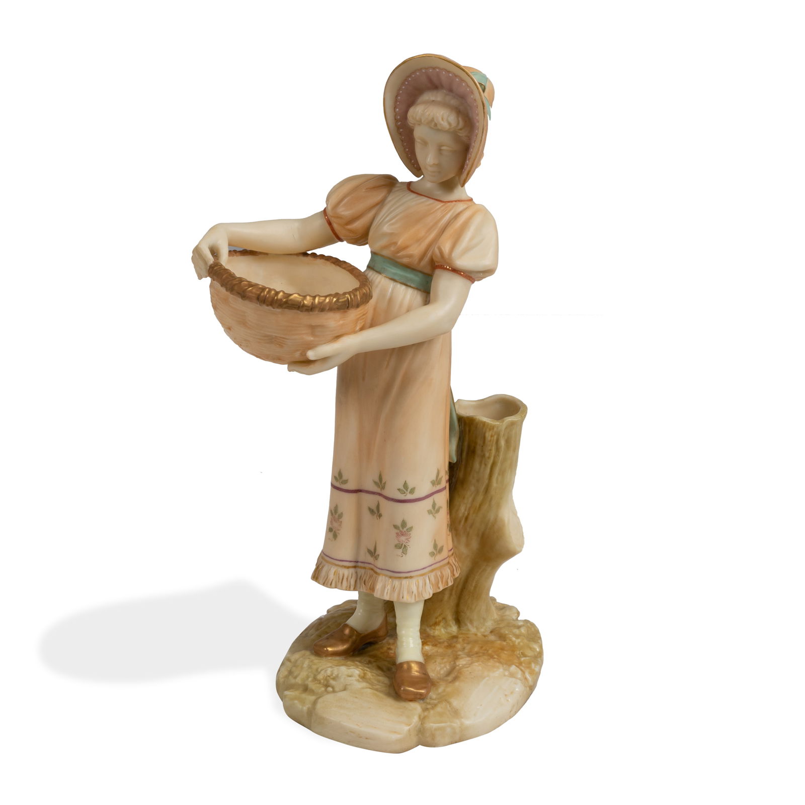 Royal Worcester - Girl with Basket: Description - Signed Hadley Royal Worcester girl with basket. Dimensions - 10" tall
