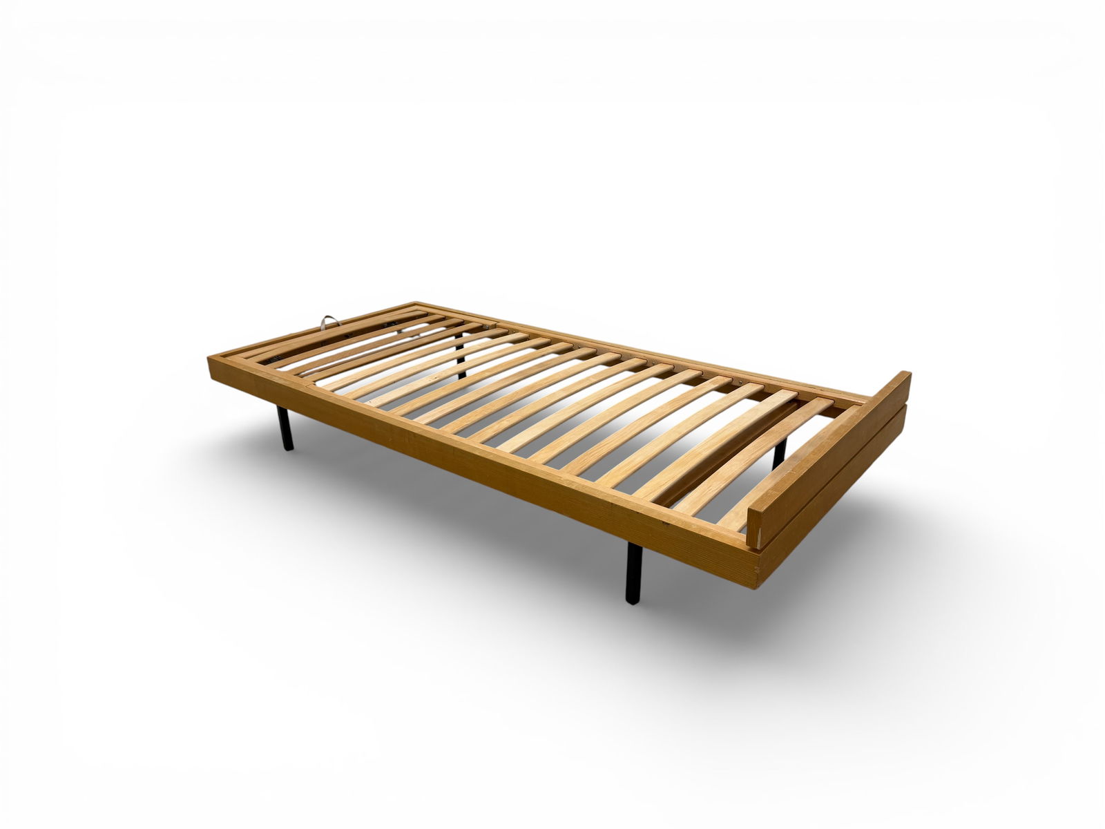 Holma Birch Wood Daybed: A vintage birch wood daybed with an adjustable headrest by Holma, Switzerland Dimensions: H:14.5" W:76" D:35.5"