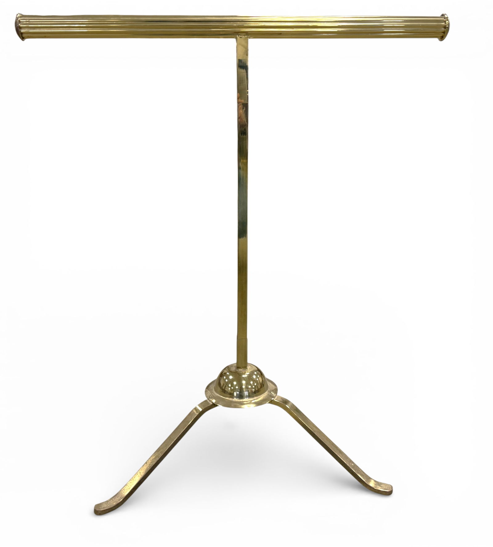 Brass Tripod Valet Display: A brass tripod valet or display Dimensions: H:30.5" W:19" D:19"