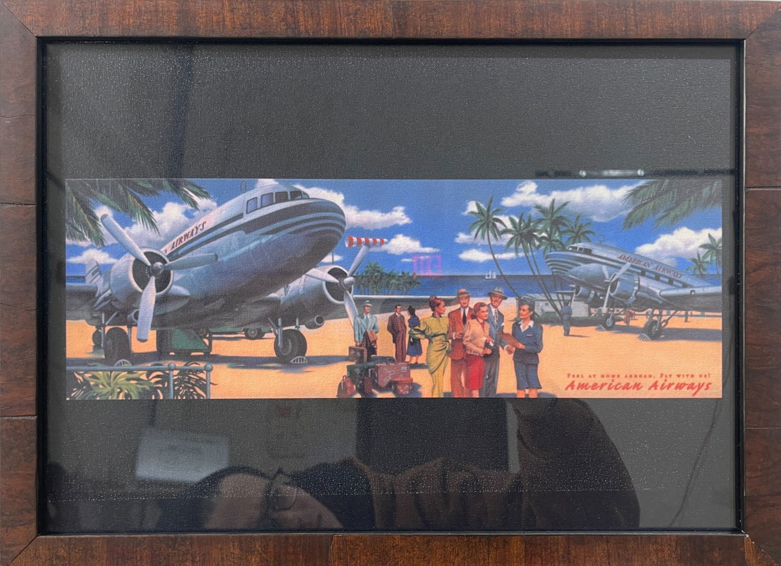 Framed American Airways 1950's Vintage Travel Art: A Framed American Airways 1950's Vintage Travel Art Print Dimensions: H:13.65" W:18.5" D:1"