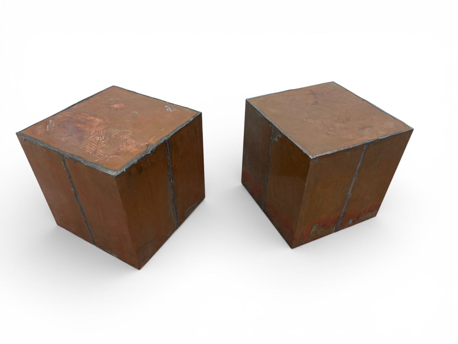 Brutalist Copper Cubes - Pair: A pair of brutalist copper cubes Dimensions: H:16" W:16" D:16"