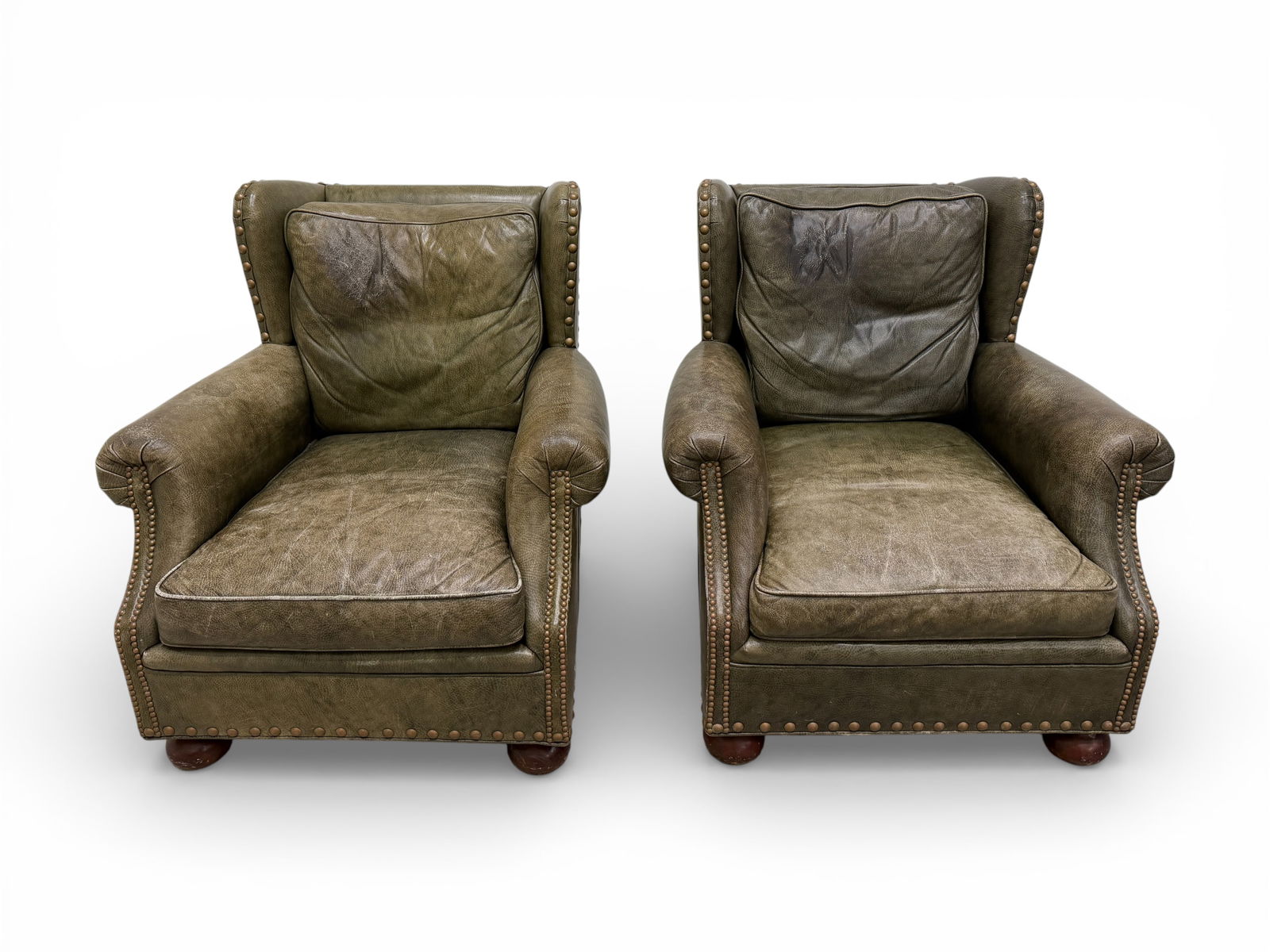 Leather Wingback Chairs - Pair - 11