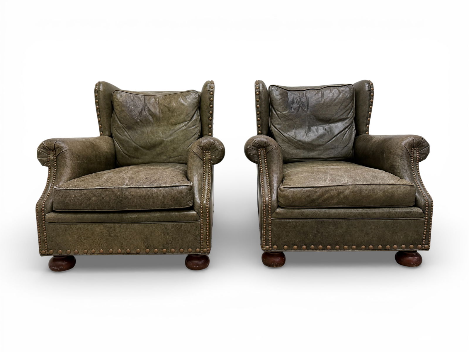 Leather Wingback Chairs - Pair - 12