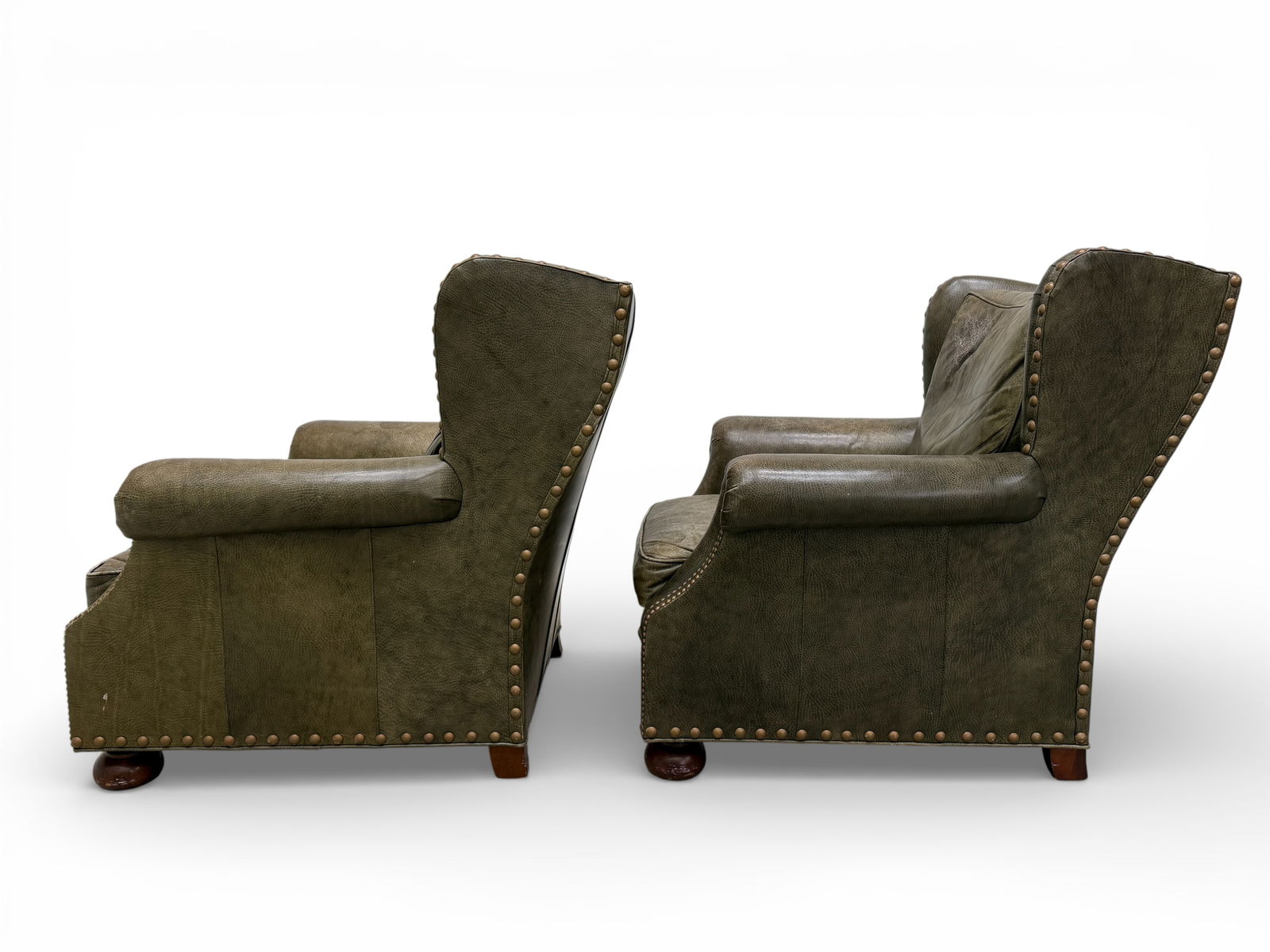 Leather Wingback Chairs - Pair - 17