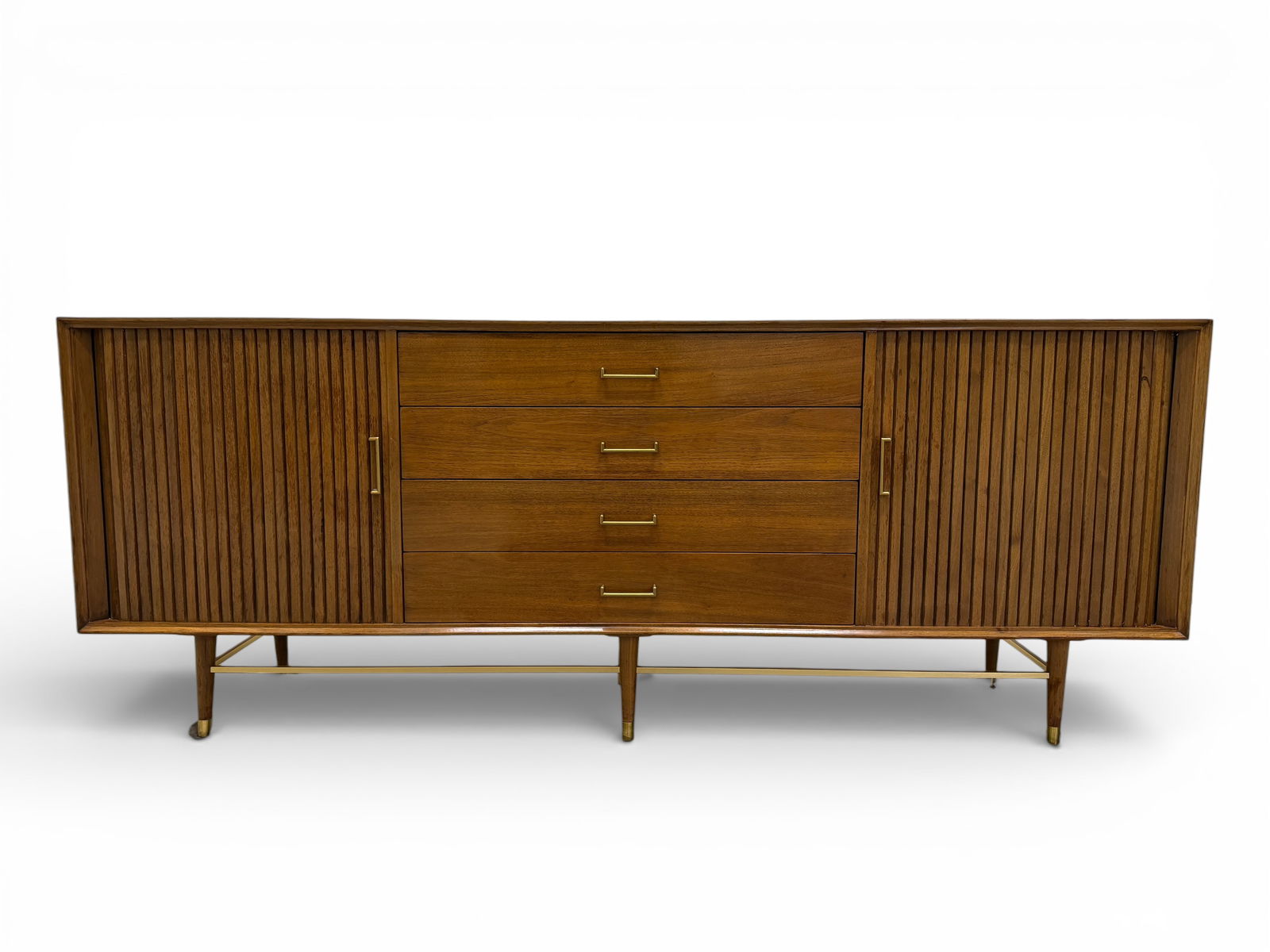 Furnette Credenza with Brass Pulls & Stretchers (1 of 11)