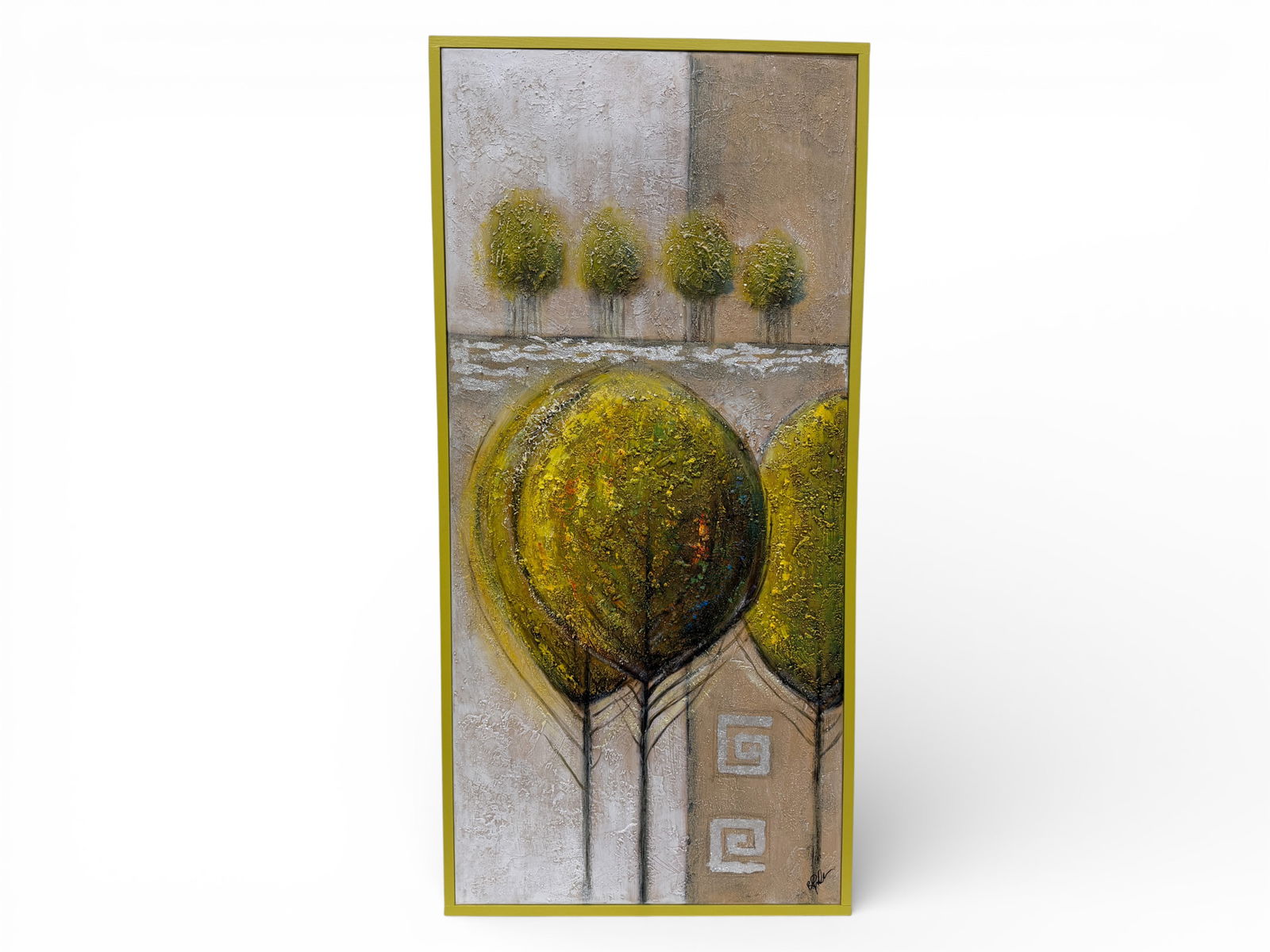 Signed Contemporary Oil on Canvas: A Signed Contemporary Oil on Canvas from Benjamin Parker Gallery in a yellow wood frame. Dimensions: H:62" W:30" D:1.5"