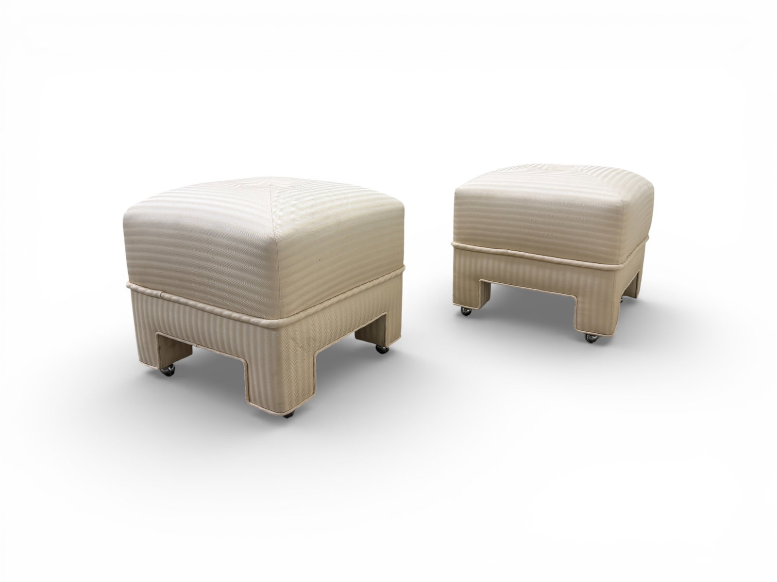 Pair of Striped Square Ottomans on Casters (1 of 9)