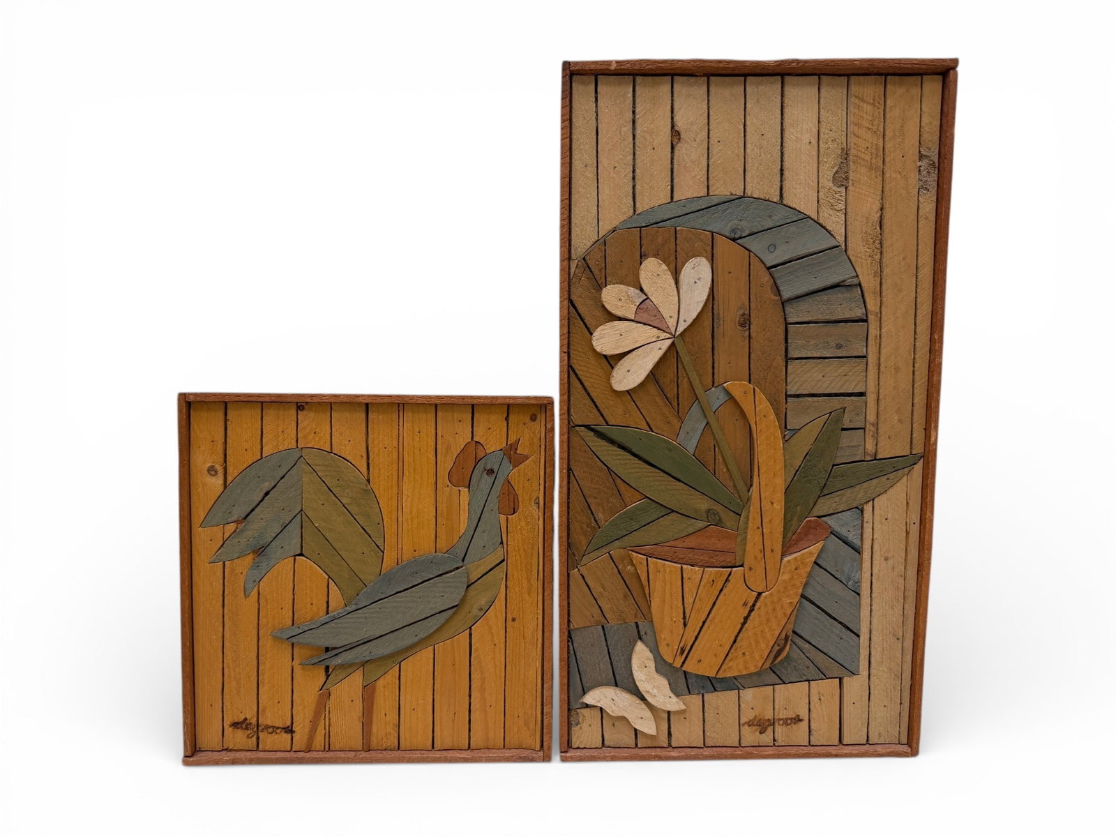 Pair of Vintage Theodore DeGroot Lath Wooden Art (1 of 9)