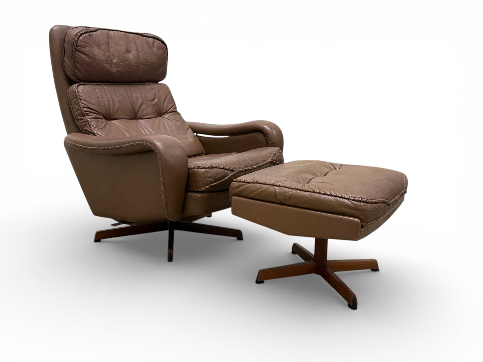 Danish Modern Leather Lounge Chair & Ottoman (1 of 12)