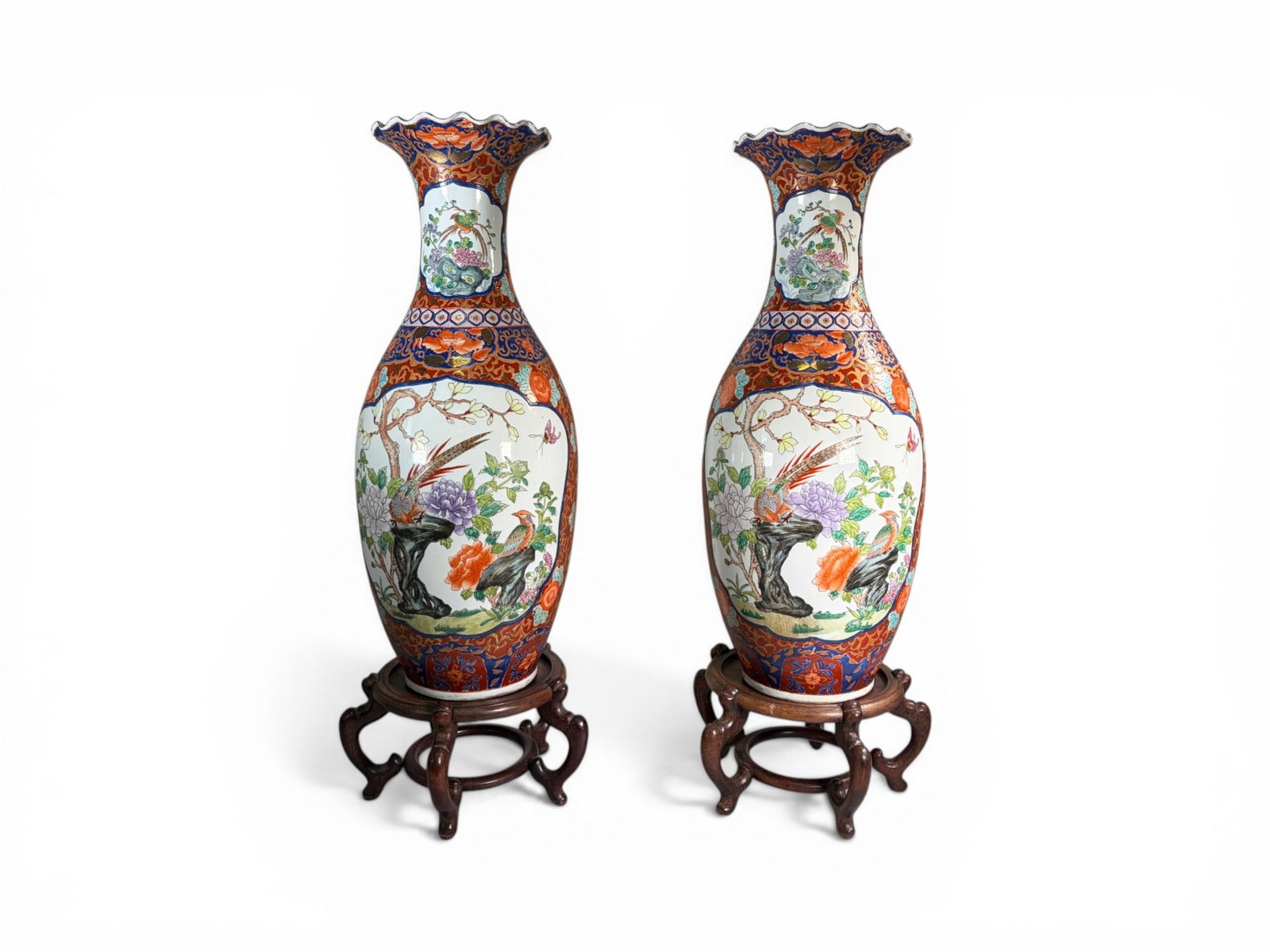 Pair Chinese Imari Vases Qianlong Style Marks (1 of 11)