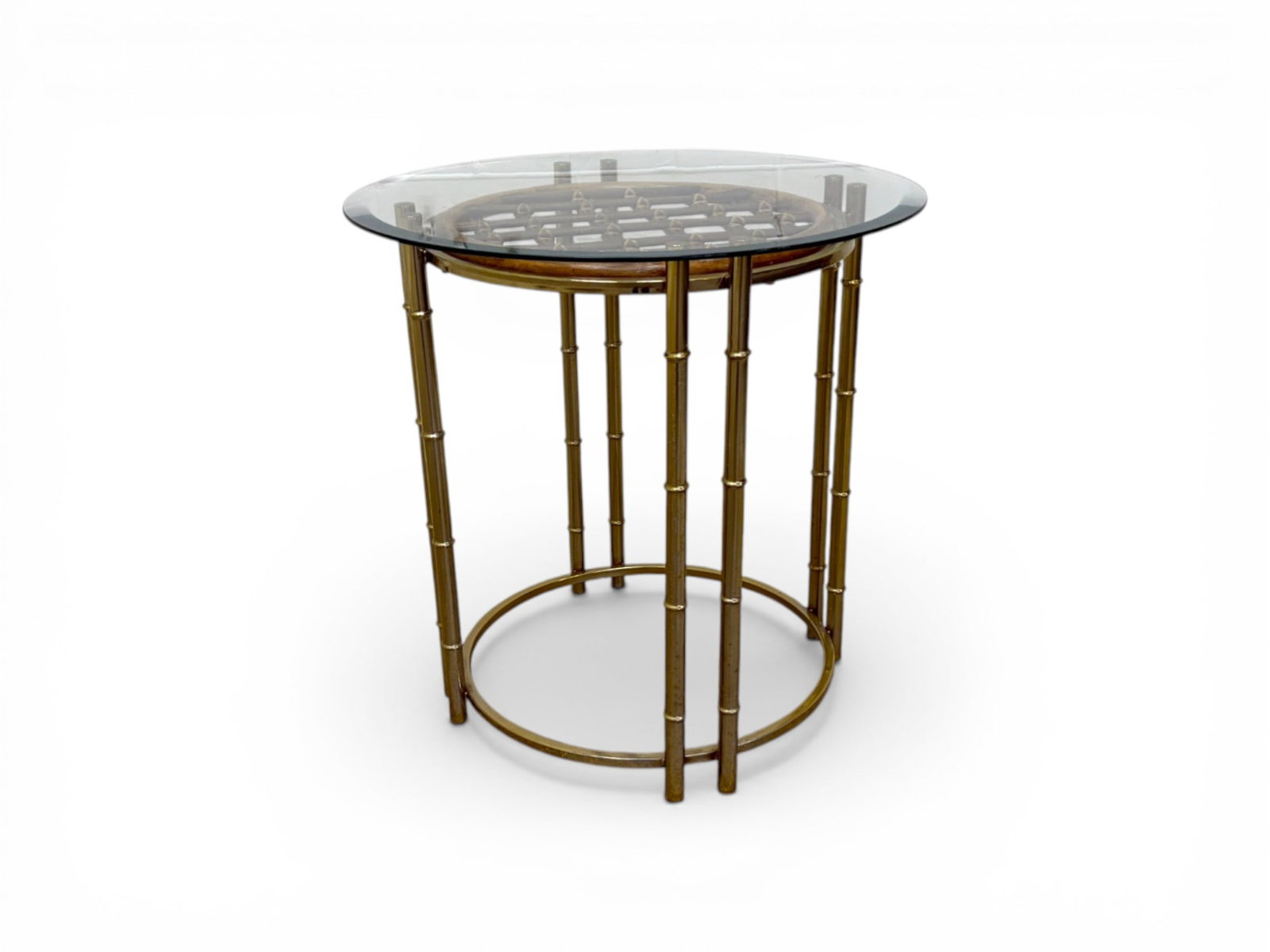 Faux Bamboo Brass, Glass & Rattan Table (1 of 10)