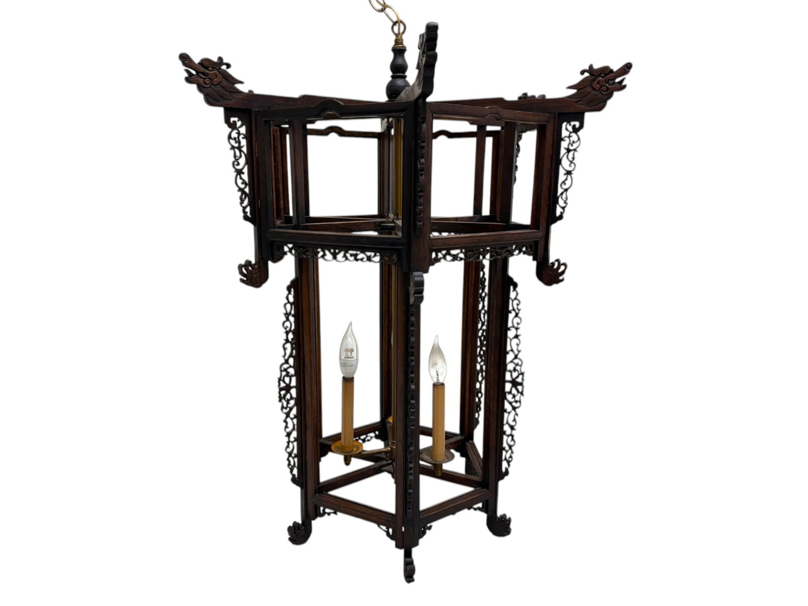Antique Chinese Carved Hardwood Lantern Chandelier (1 of 13)