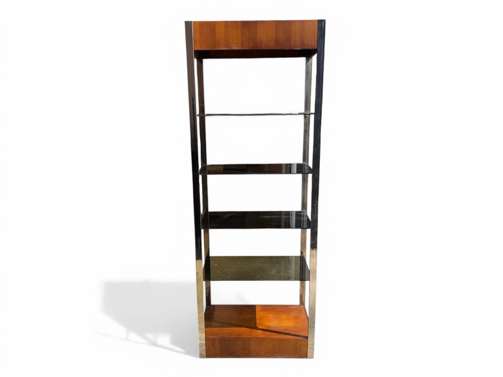 Mid-Century Lighted Chrome & Walnut Etagere (1 of 13)