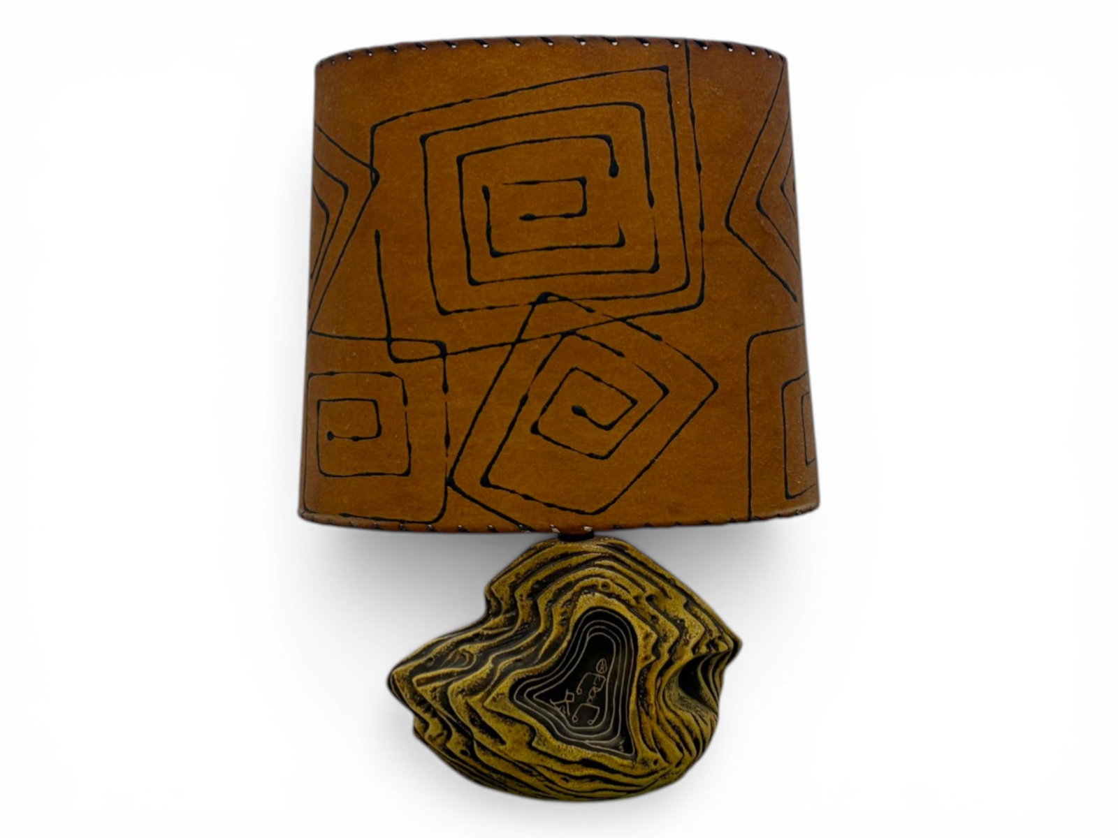 Cubist Pottery Lamp With Fiberglass Shade (1 of 8)