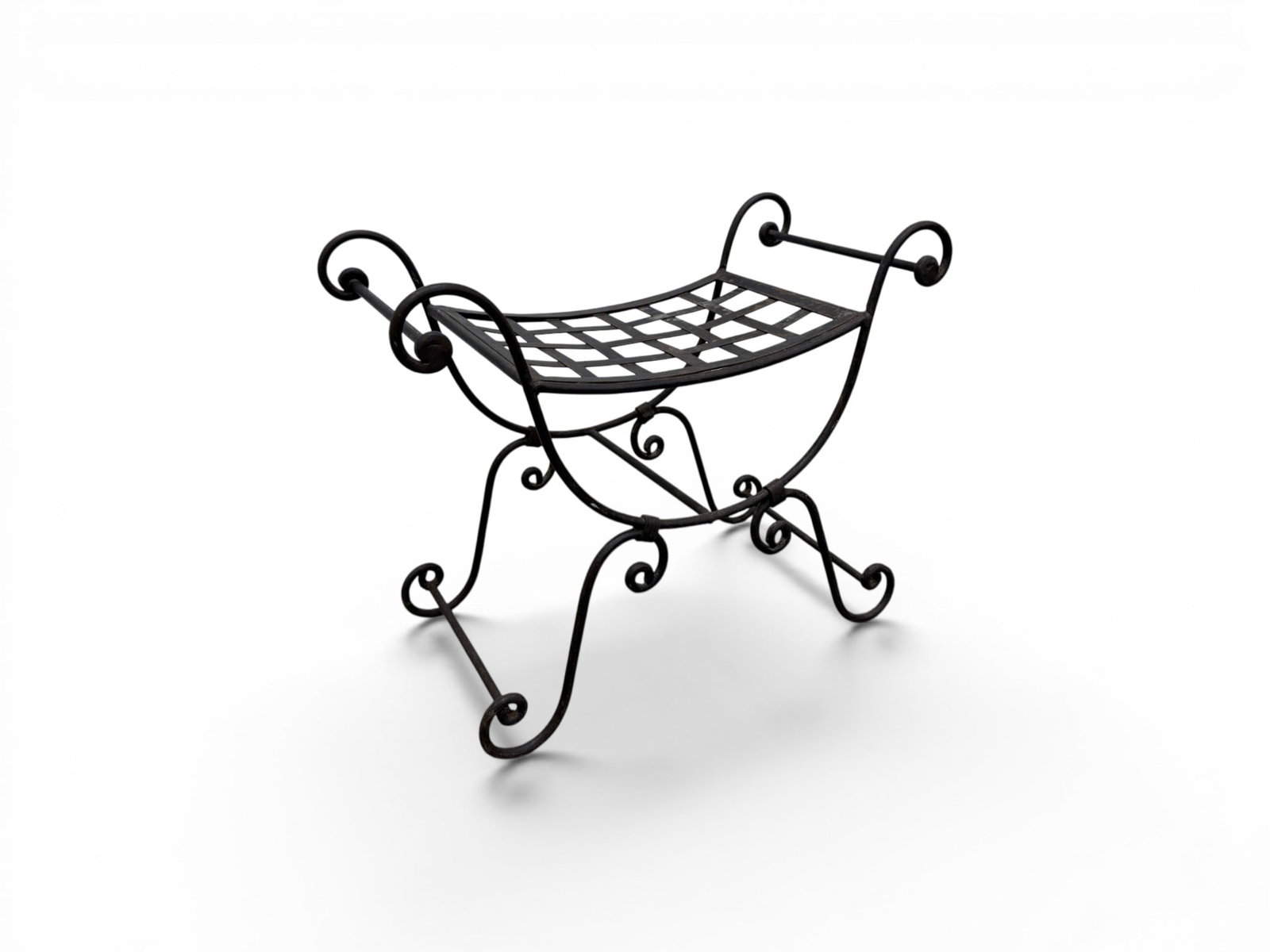 Vintage French Wrought Iron Bench: A Vintage French Wrought Iron Bench Dimensions: H:21" W:27" D:12.75" Seat Height:16