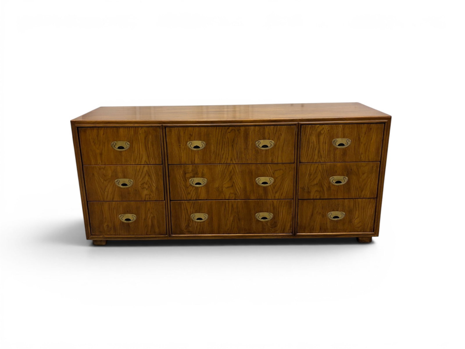 Drexel Passage Campaign Style Dresser: Drexel Heritage "Passage" campaign style 9 drawer dresser. Drexel mark inside top drawer on stamped on back panel. Dimensions: H: 29.25" W: 66" D: 19"