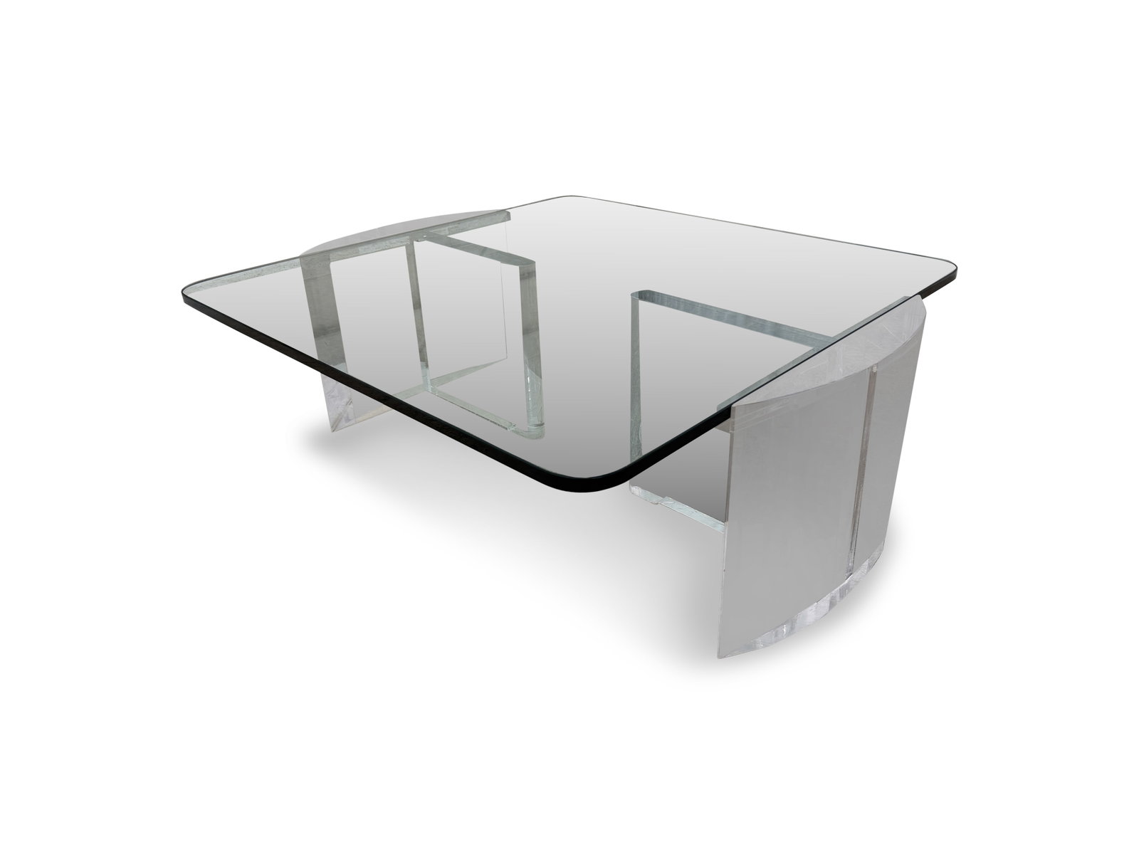 Sculpted Lucite & Glass Coffee Table: A Sculpted Lucite & Glass Coffee Table. Dimensions: H:15" W:44"" D:38" Glass Dimensions: 38"x38"