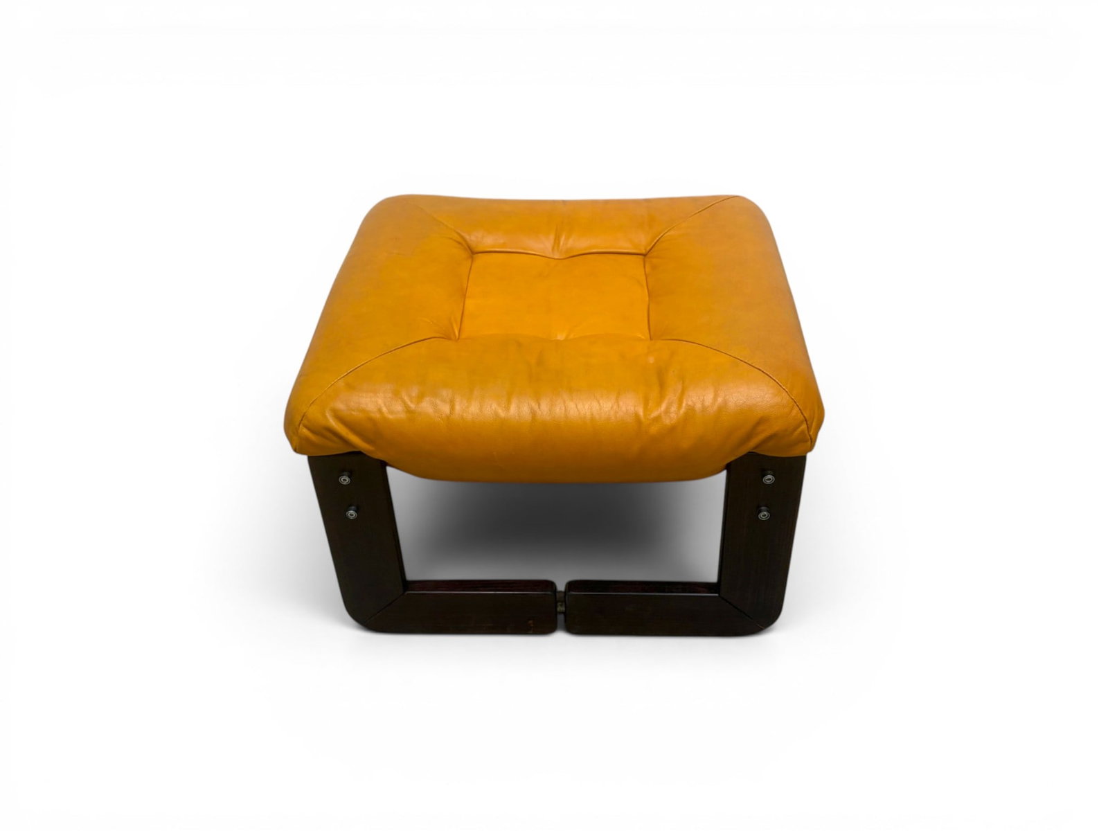 Percival Lafer Rosewood & Leather Ottoman: Percival Lafter rosewood and leather ottoman. Lafer label on stretcher. Dimensions: H: 16.5" W: 25" D: 22"