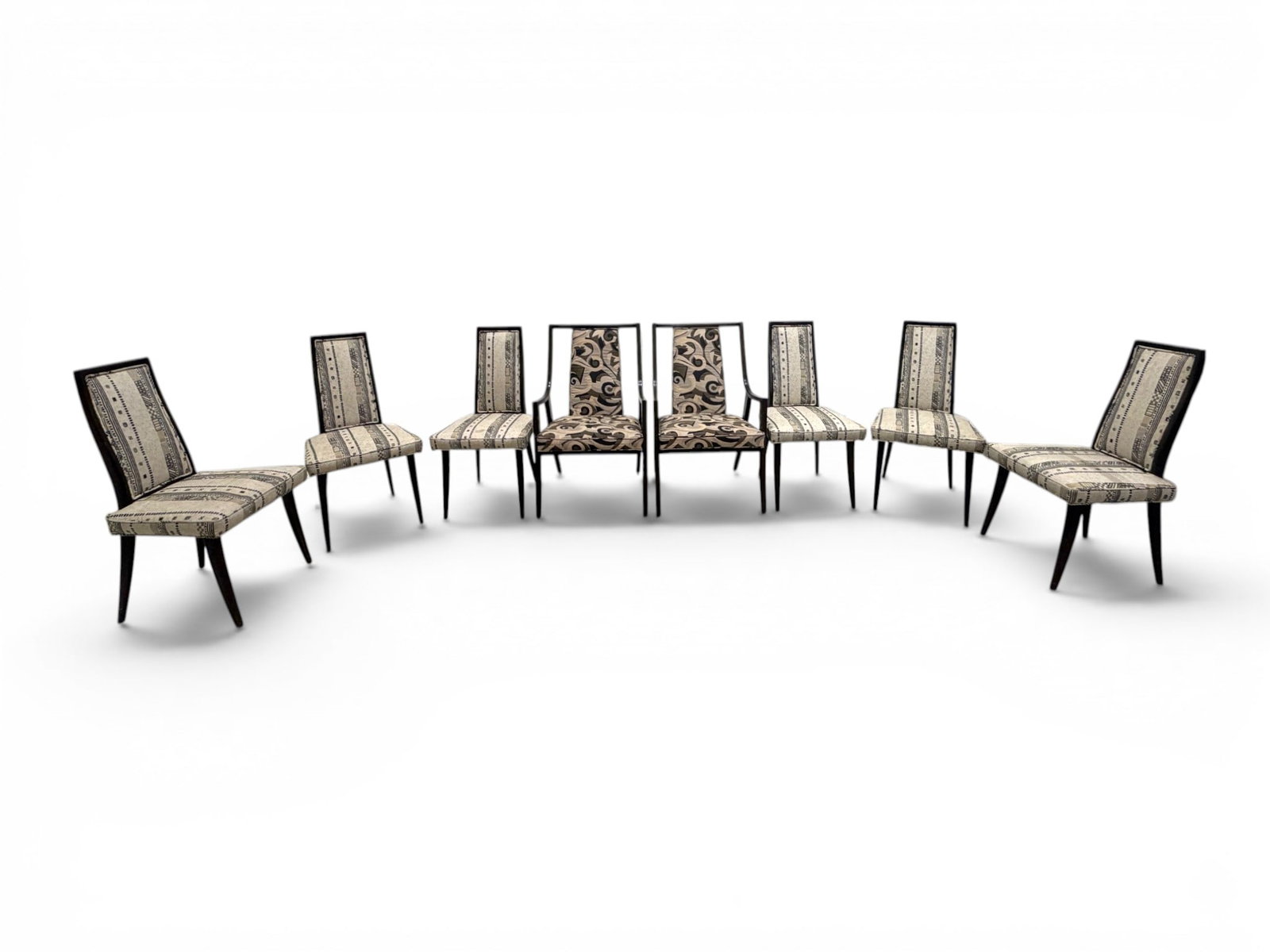 8 Harvey Probber Dining Chairs: Set of 8 Harvey Probber dining chairs. 2 armchairs and 6 side chairs. Armchair dimensions: H: 39" W: 23.5" D: 25.25" Side chair dimensions: H: 38.5" W: 20" D: 22.5", seat height 18"