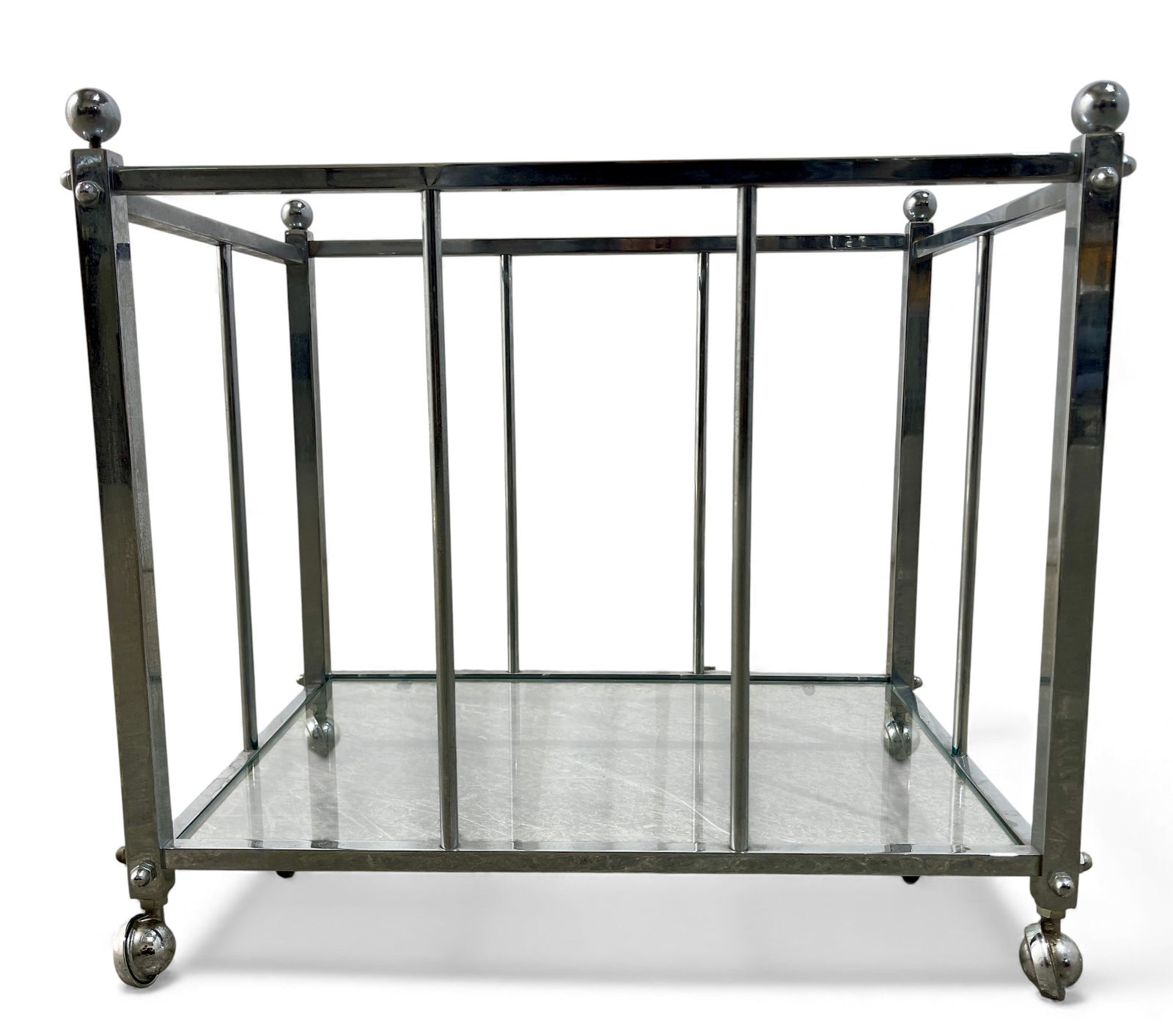 Chrome & Glass Rolling Magazine Rack (1 of 4)