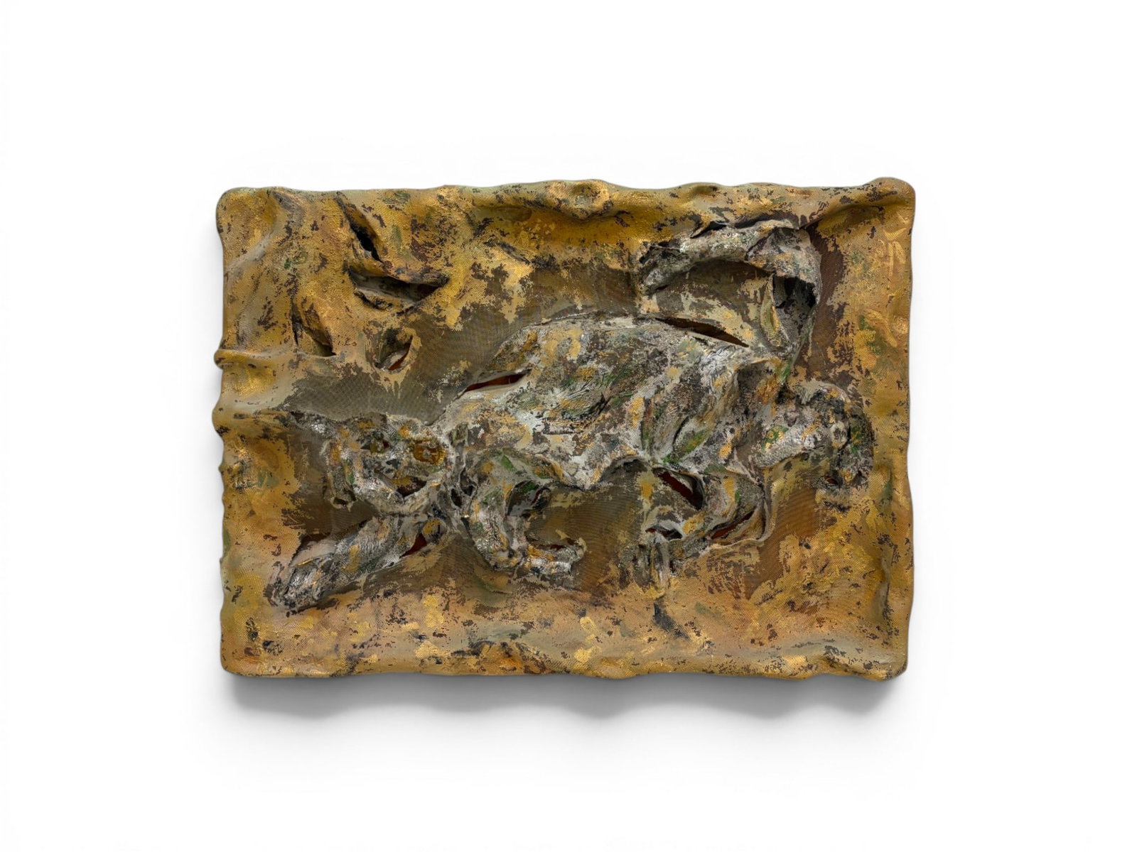 Stanley Stark Mixed Media Metal Mesh Sculpture: Stanley Stark mixed media with metal mesh and paint, wall sculpture, Cat. Signed and titled on verso. Dimensions: H: 26" W: 37" D: 4"