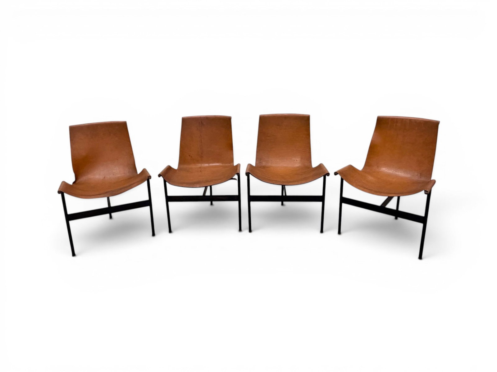 4 Katavolos, Littell & Kelley T-Chairs: Set of 4 William Katavolos, Ross Littell, and Douglas Kelley, "T" chairs. Steel frames, leather seats. Unmarked. Dimensions: H: 32" W: 22" D: 24", seat height 20.5"