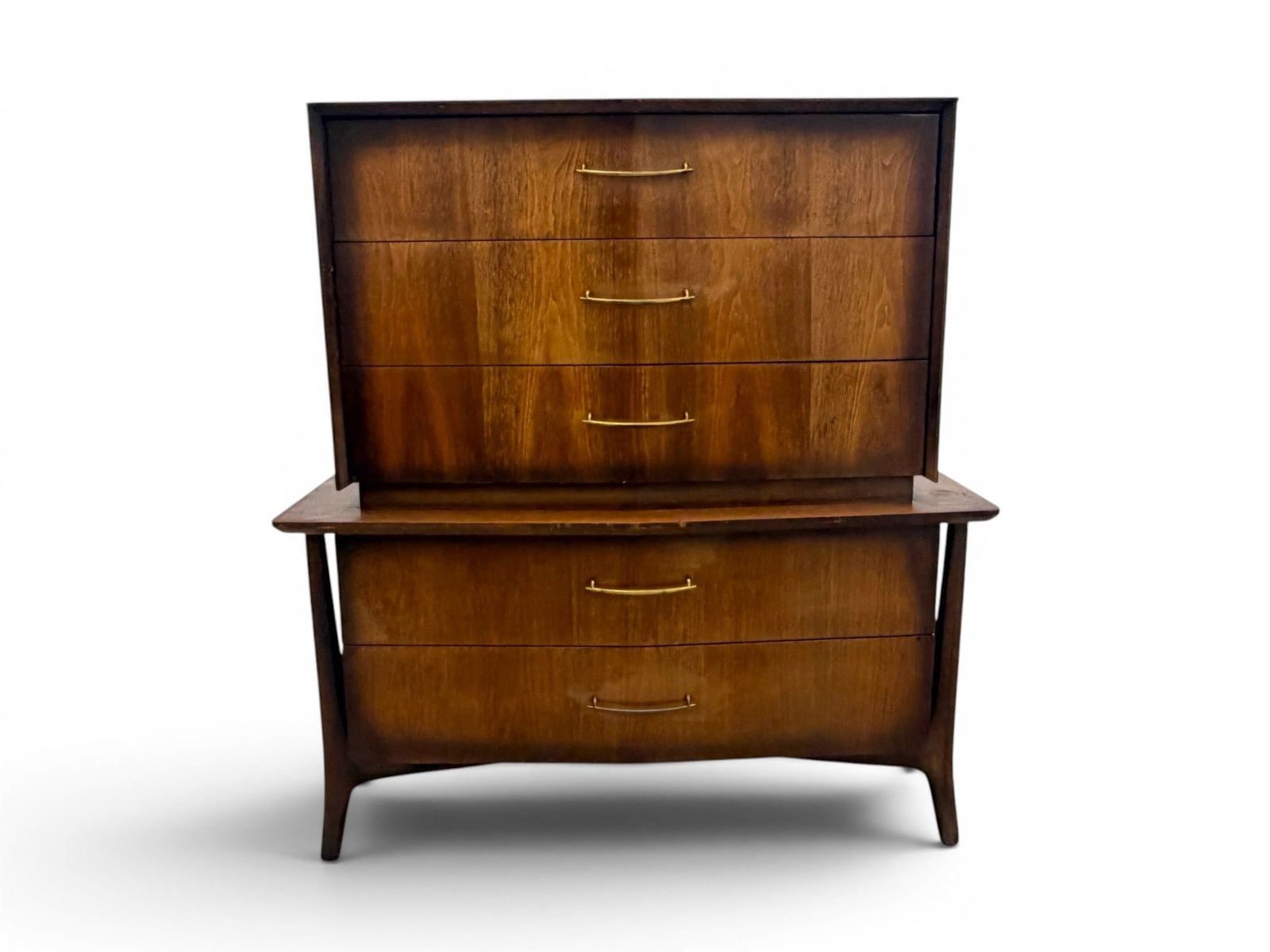 Unaugusta Tall Chest in the Style of Piet Hein: Unagusta 5 drawer modern walnut tall chest in the style of Piet Hein. Dimensions: H: 49.75" W: 46" D: 22.5"