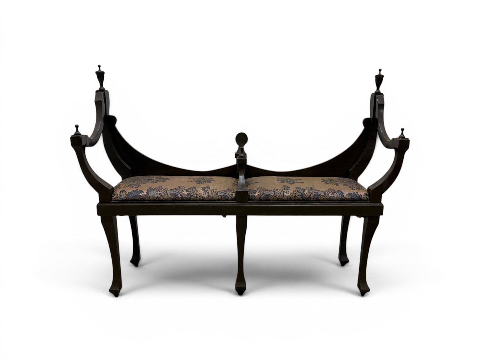 English Beidermeier StyleTwo Seat Bench: English Beidermeier style two seat bench with needlepoint upholstery. Dimensions: H: 37" W: 49.5" D: 14"