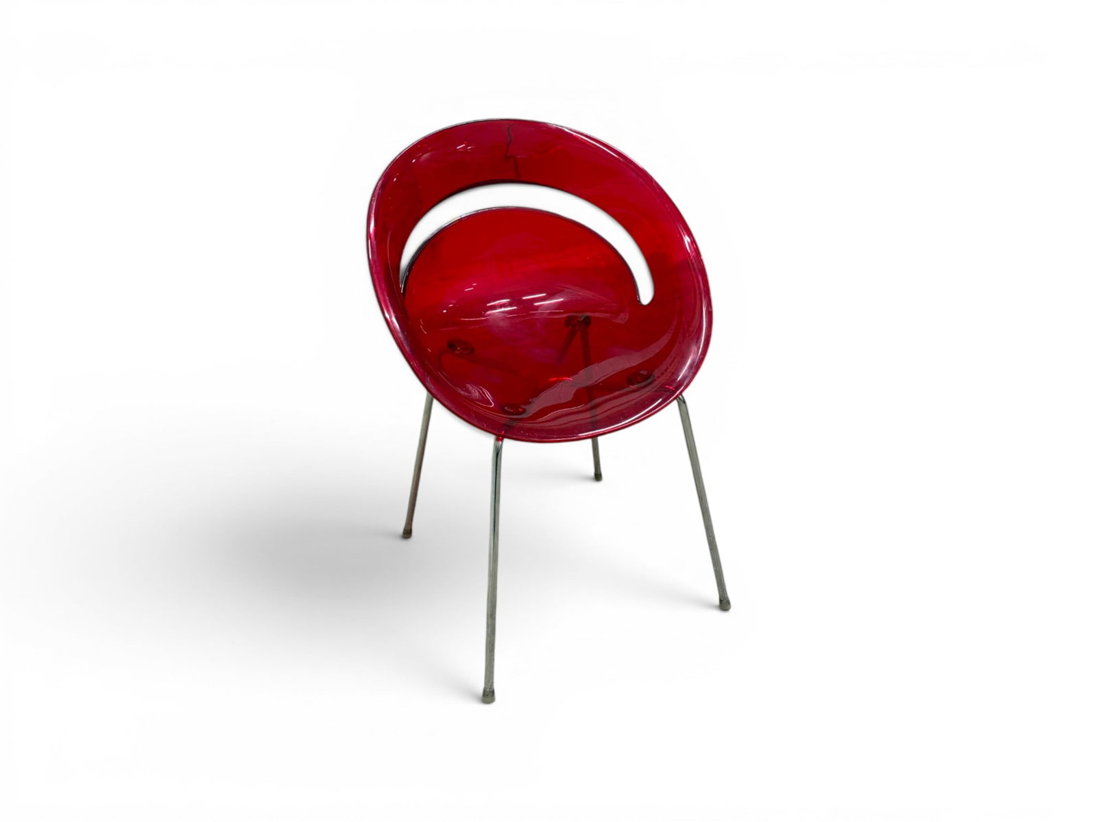 Arik Levy Acrylic & Chrome Tina Chair: Arik Levy red acrylic and chrome "Tina" chair. Marked on the underside. Dimensions: H: 33" W: 23" D: 18.5", seat height 17"