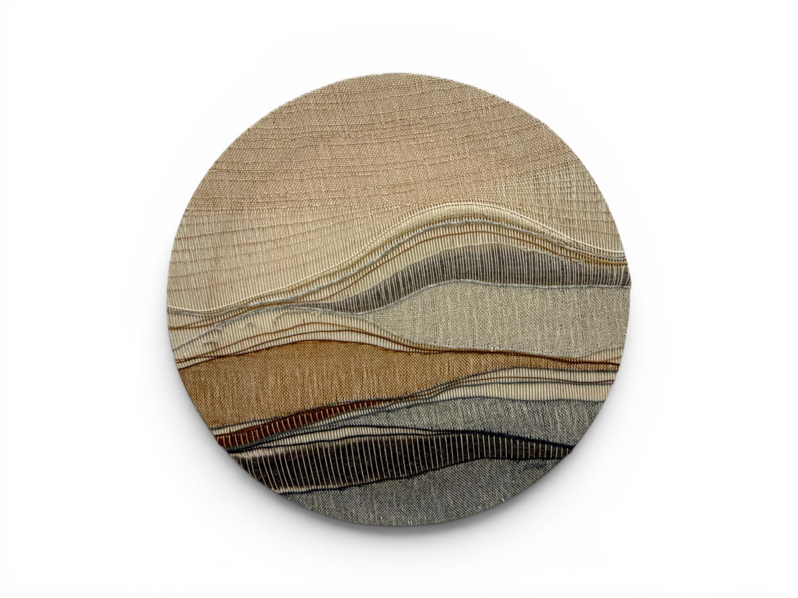 Pamela Twycross-Reed Textile Art: Pamela Twycross-Reed (20th century). Woven fiber art, Westmoreland 12. Signed, titled and dated 79 in ink and with label with info on verso. Dimensions: H: 26" W: 26" D: 1"