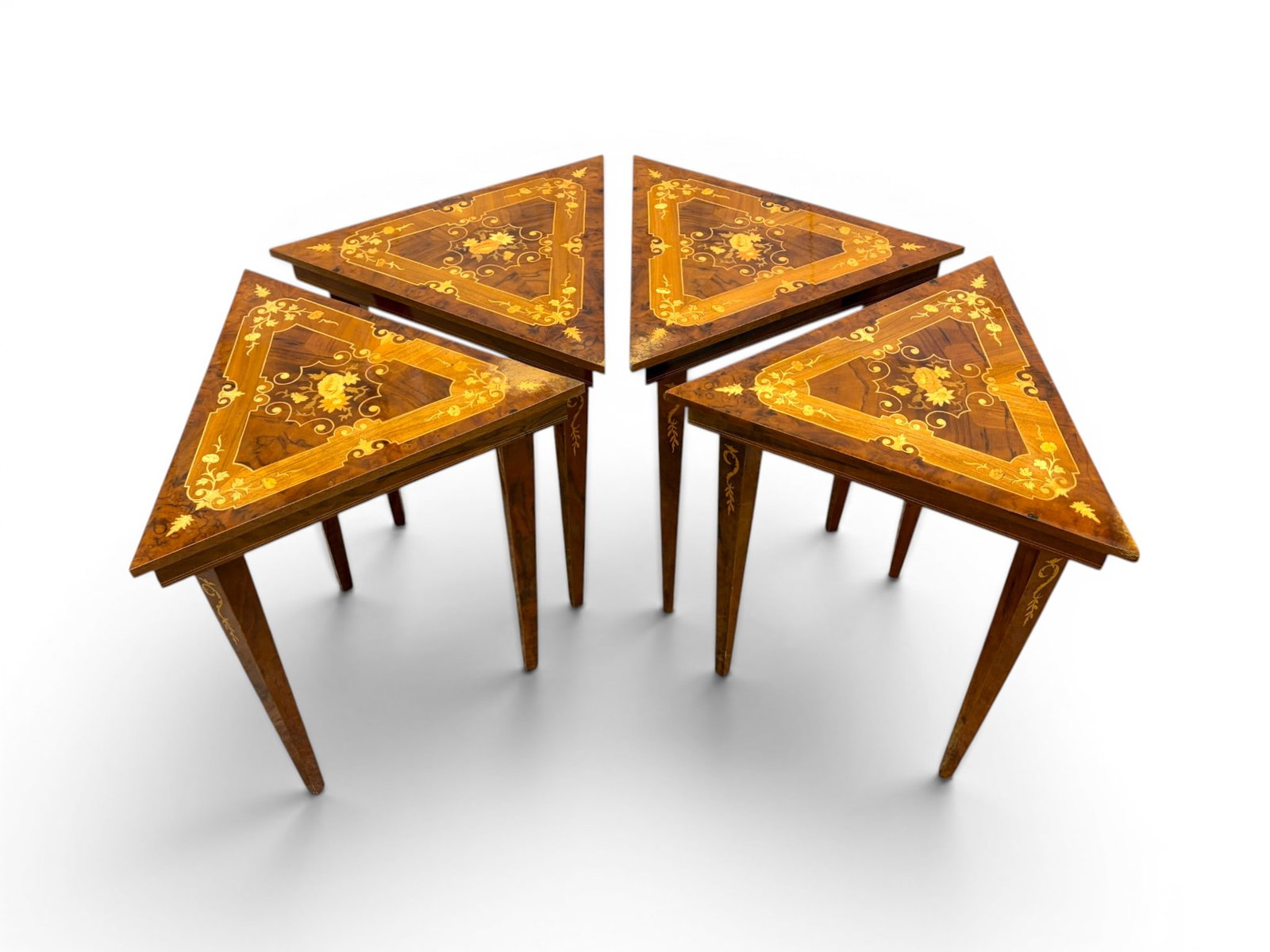 4 Italian Marquetry Triangle Side Tables (1 of 12)