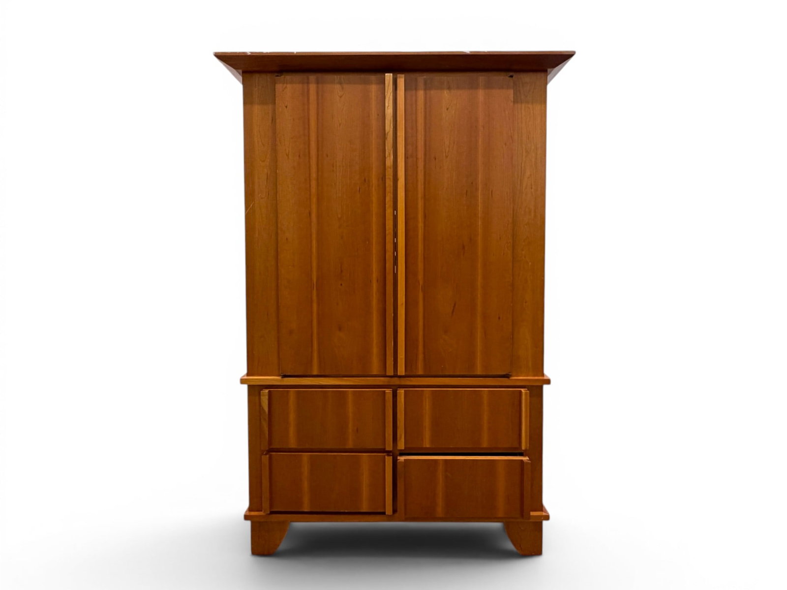 Bethlehem Furniture Media Cabinet: Bethlehem Furniture media cabinet or armoire. Upper cabinet with interior shelves and 2 drawers, lower section with 4 drawers. Bethlehem Furniture label to drawer interior. Dimensions: H: 75" W: