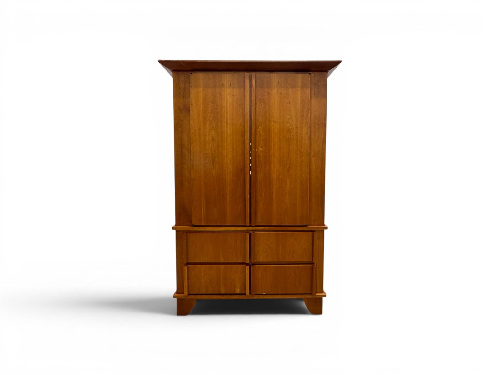 Bethlehem Furniture Media Cabinet: Bethlehem Furniture media cabinet or armoire. Upper cabinet with interior shelves and 2 drawers, lower section with 4 drawers. Bethlehem Furniture label to drawer interior. Dimensions: H: 75" W: