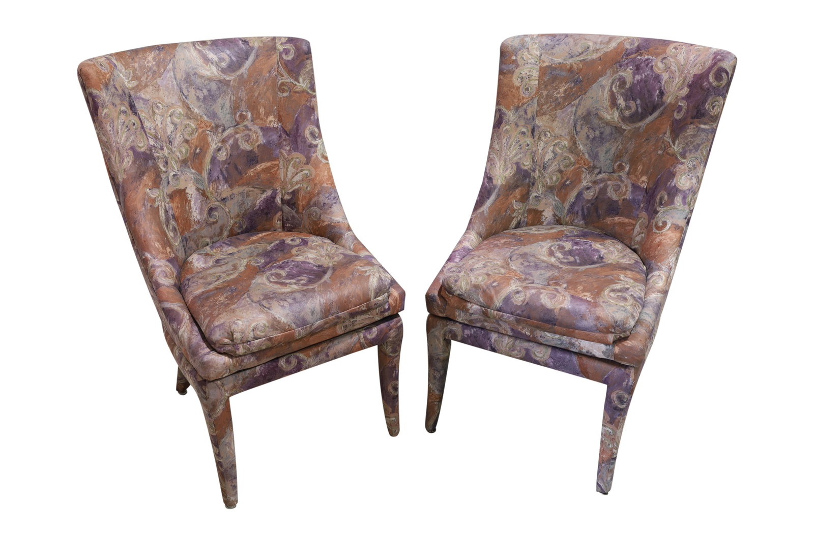 Preview - Swivel Chairs - Pair: A pair of Preview post modern swivel chairs with abstract upholstery Dimensions:38x19x20.5