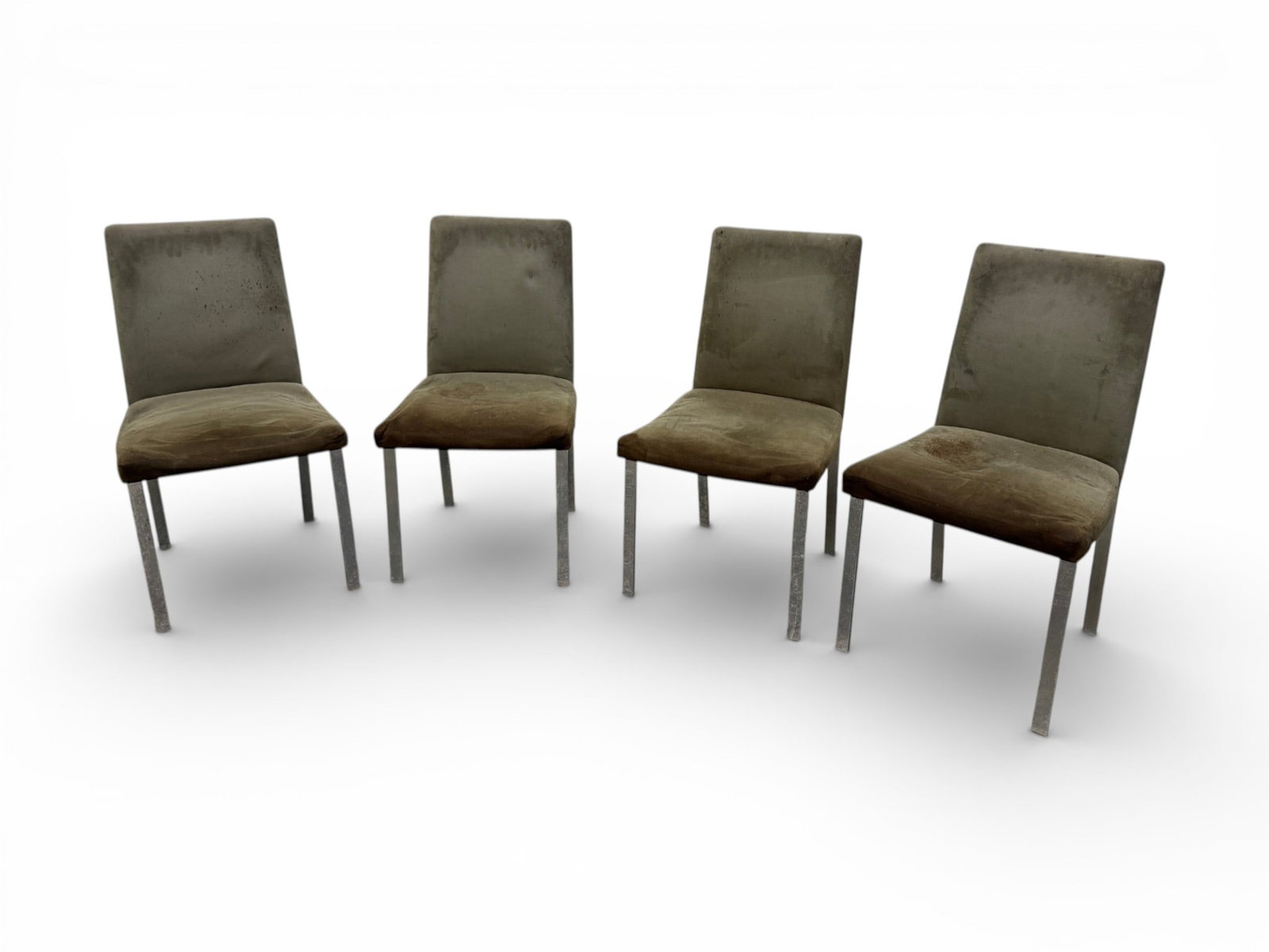 4 Suede & Chrome Mid-Century Dining Chairs: Four Suede & Chrome Mid-Century Dining Chairs by Tri-Mark Designs. Chair Dimensions: H:36" W:20" D:22" Seat Height:18."