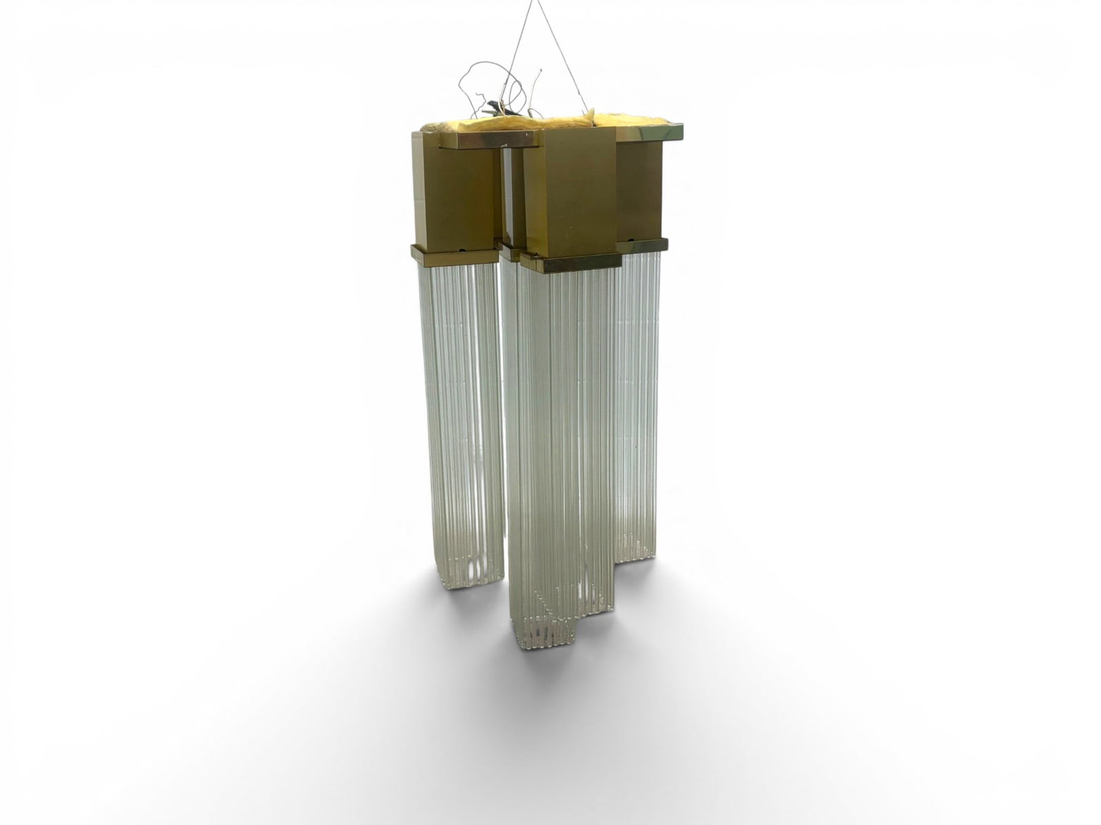 Gaetano Sciolari Lightolier Glass Rod Chandelier: Gaetano Sciolari for Lightolier, brass and glass rod chandelier. Dimensions from top of ceiling mount: H: 39.5" W: 16.5" D: 16.5".