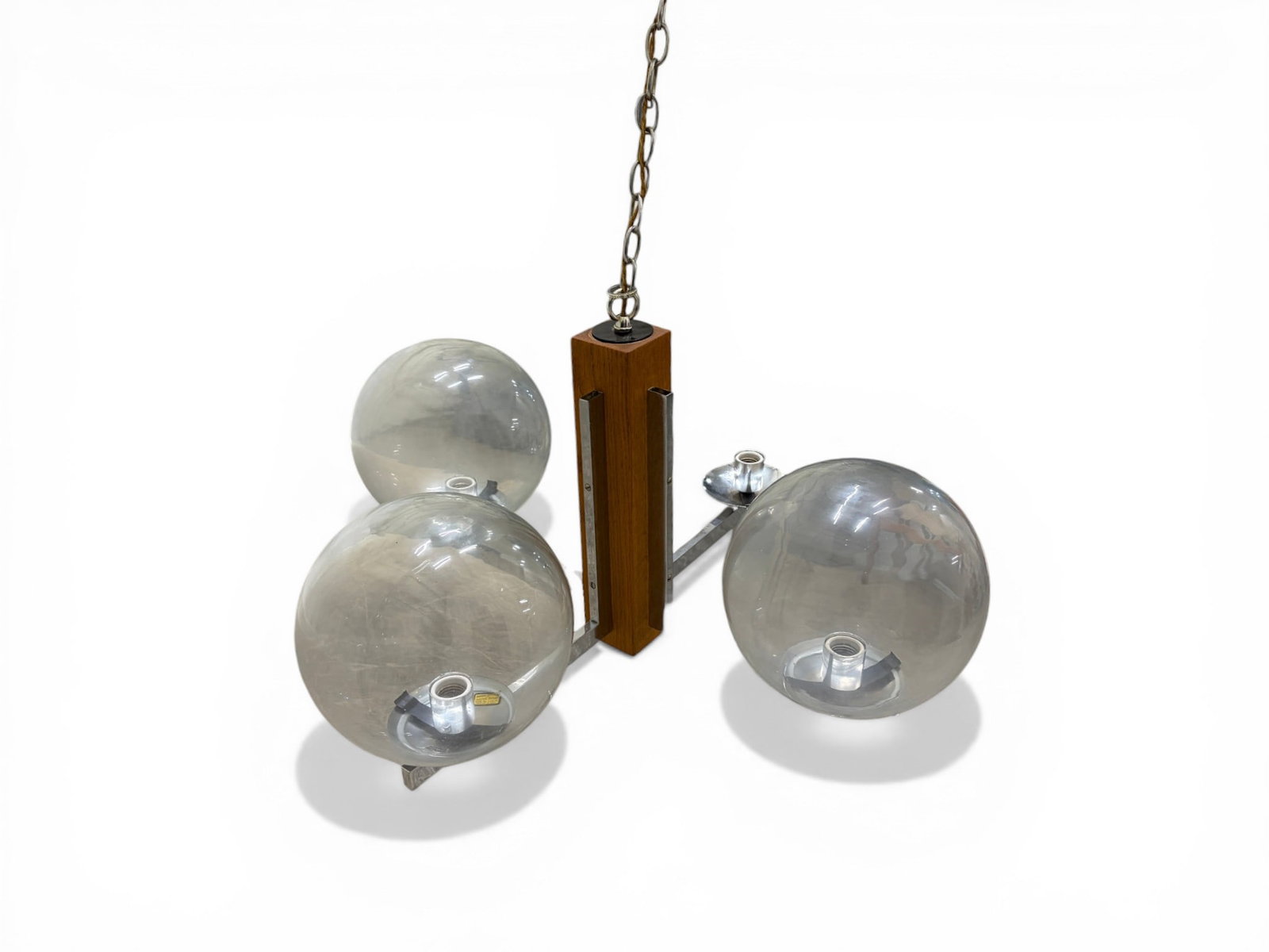 Robert Sonneman Chrome & Wood Chandelier (1 of 15)
