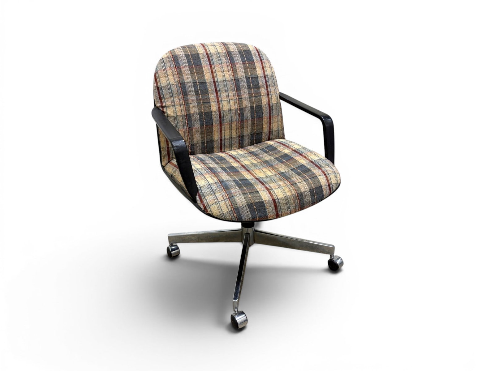 Hon Office Chair: Hon office armchair, with plaid upholstery. Dimensions: H: 33" W: 24" D: 26", seat height 18"
