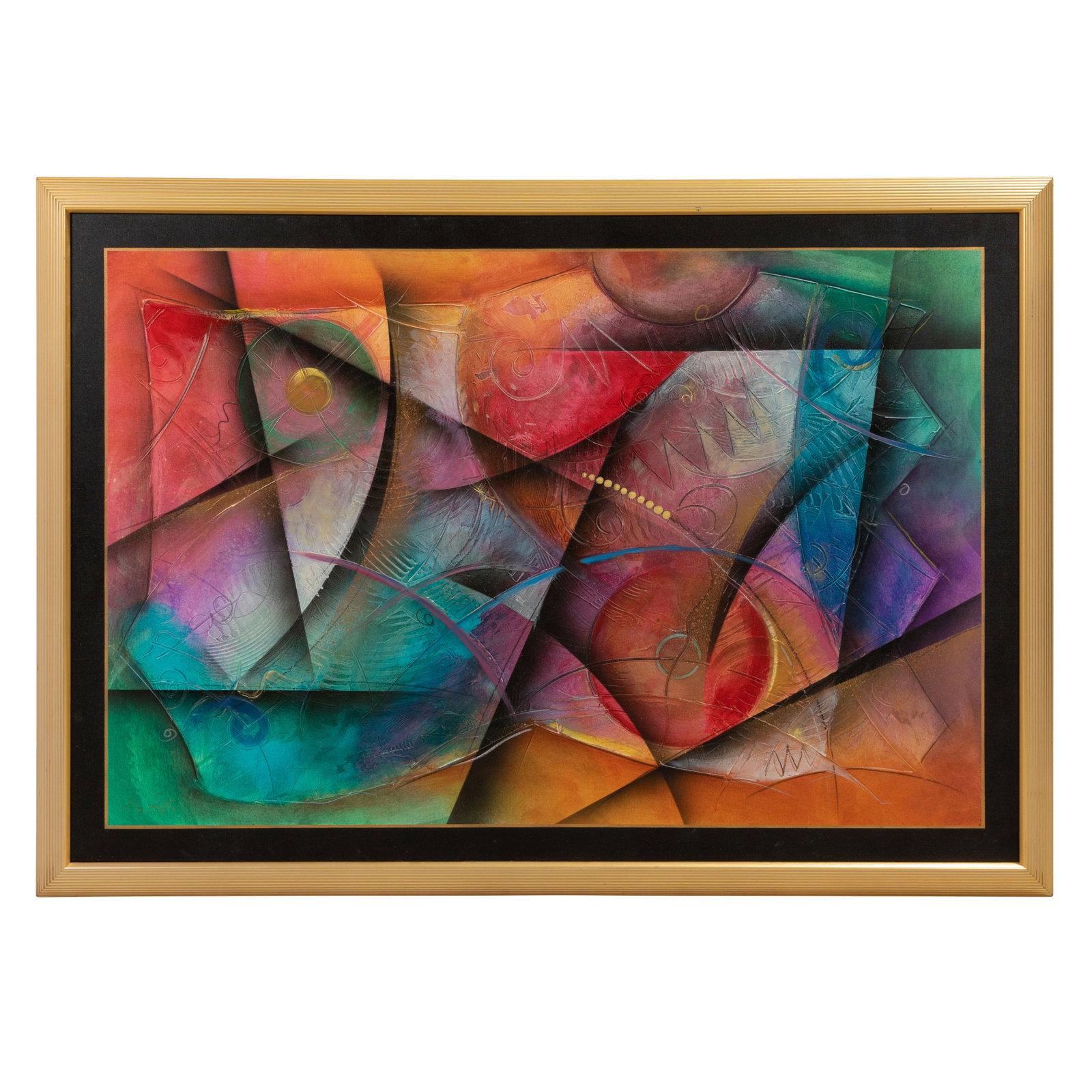 Eric Waugh Oil on Canvas Crimson Rhythm: Eric Waugh oil on canvas, geometric abstract. Dimensions: H: 44 " W: 62" D: 2"
