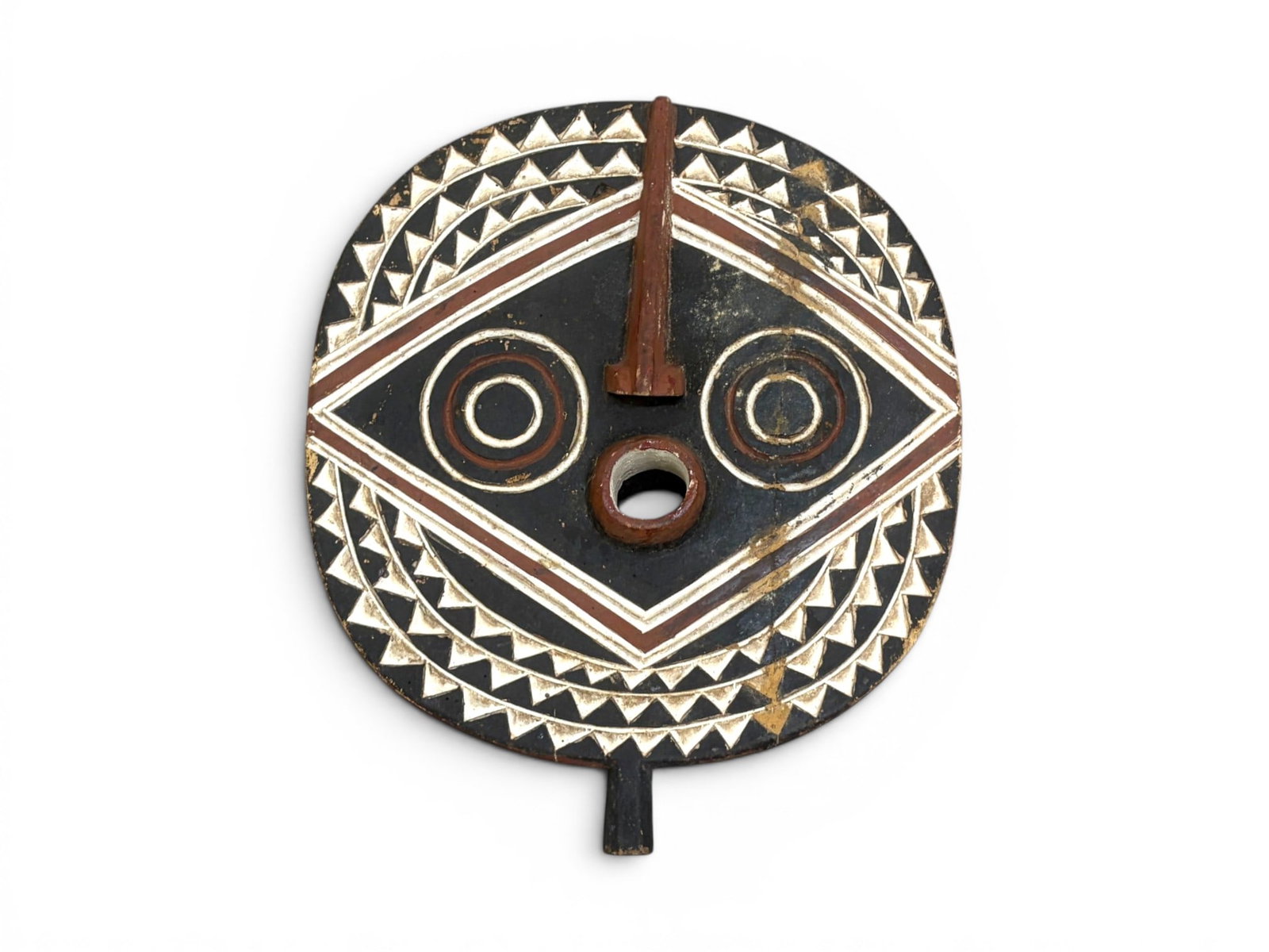 African Bobo / Bwa Sun Mask: African Bwa or Bobo wood carved and painted sun mask. Dimensions: H: 17" W: 14.5" D: 5"