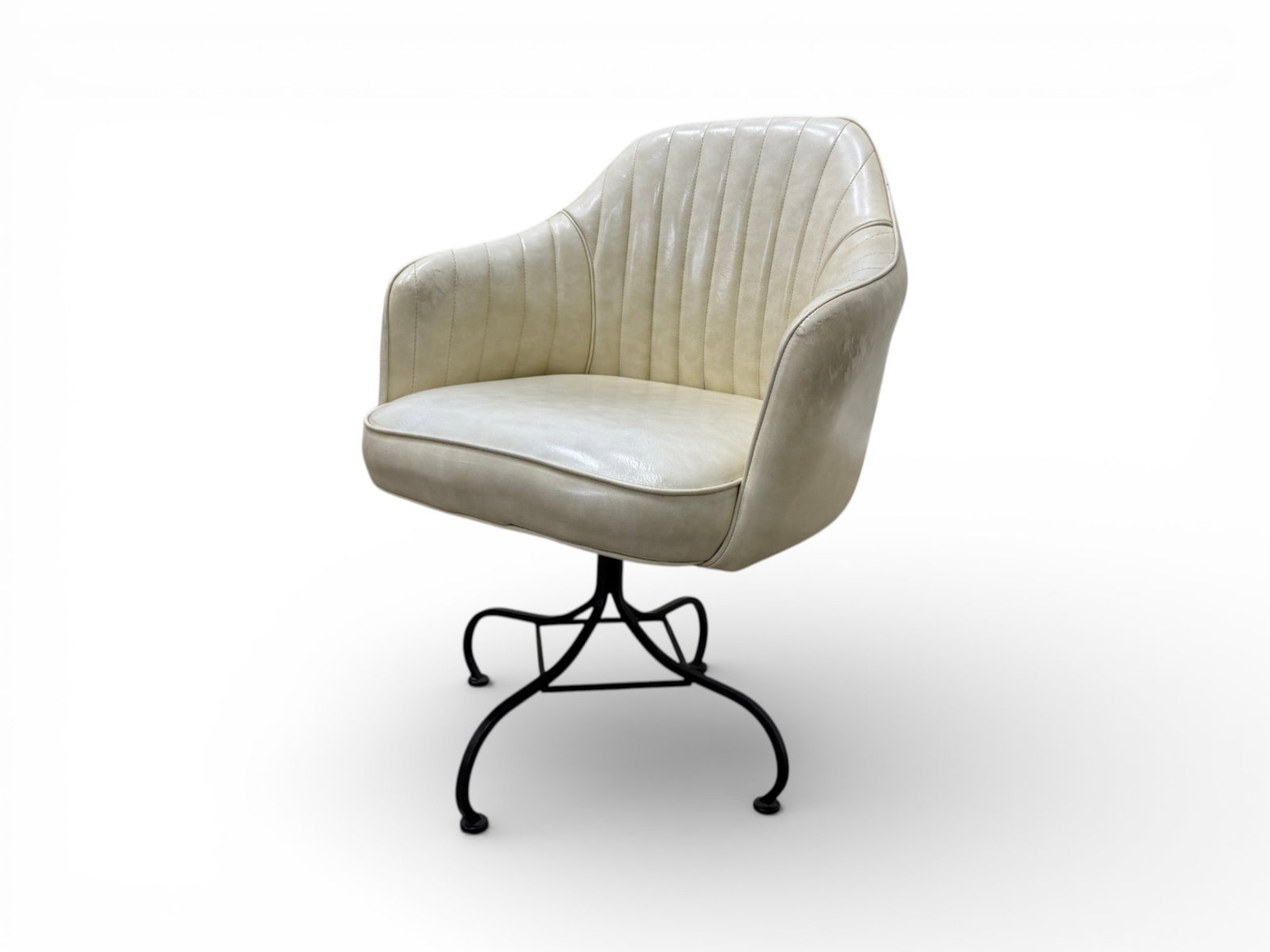 Vintage Vinyl Swivel Chair with an Iron Base: A Vintage Vinyl Swivel Chair with an Iron Base. Dimensions: H:35" W:26.5" D:26" Seat Height:20"