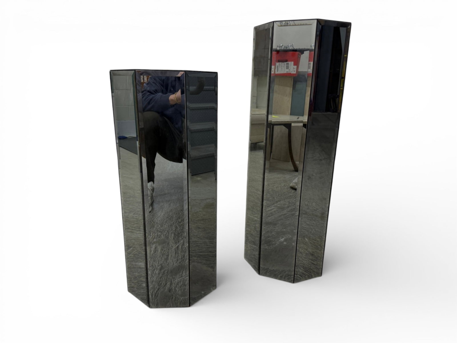 Pair of Smoked Glass Mirrored Pedestals (1 of 8)