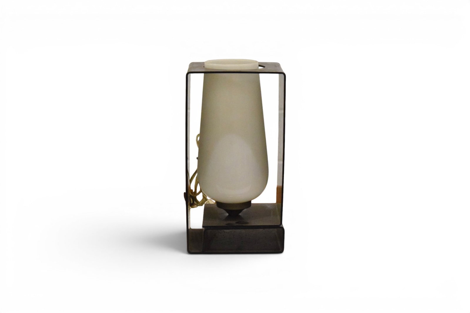 Lucite & Glass Table Lamp: Mid-century modern sculpted black lucite table lamp, with glass shade. Unsigned. Dimensions: H: 12.5" W: 6" D: 6.5"
